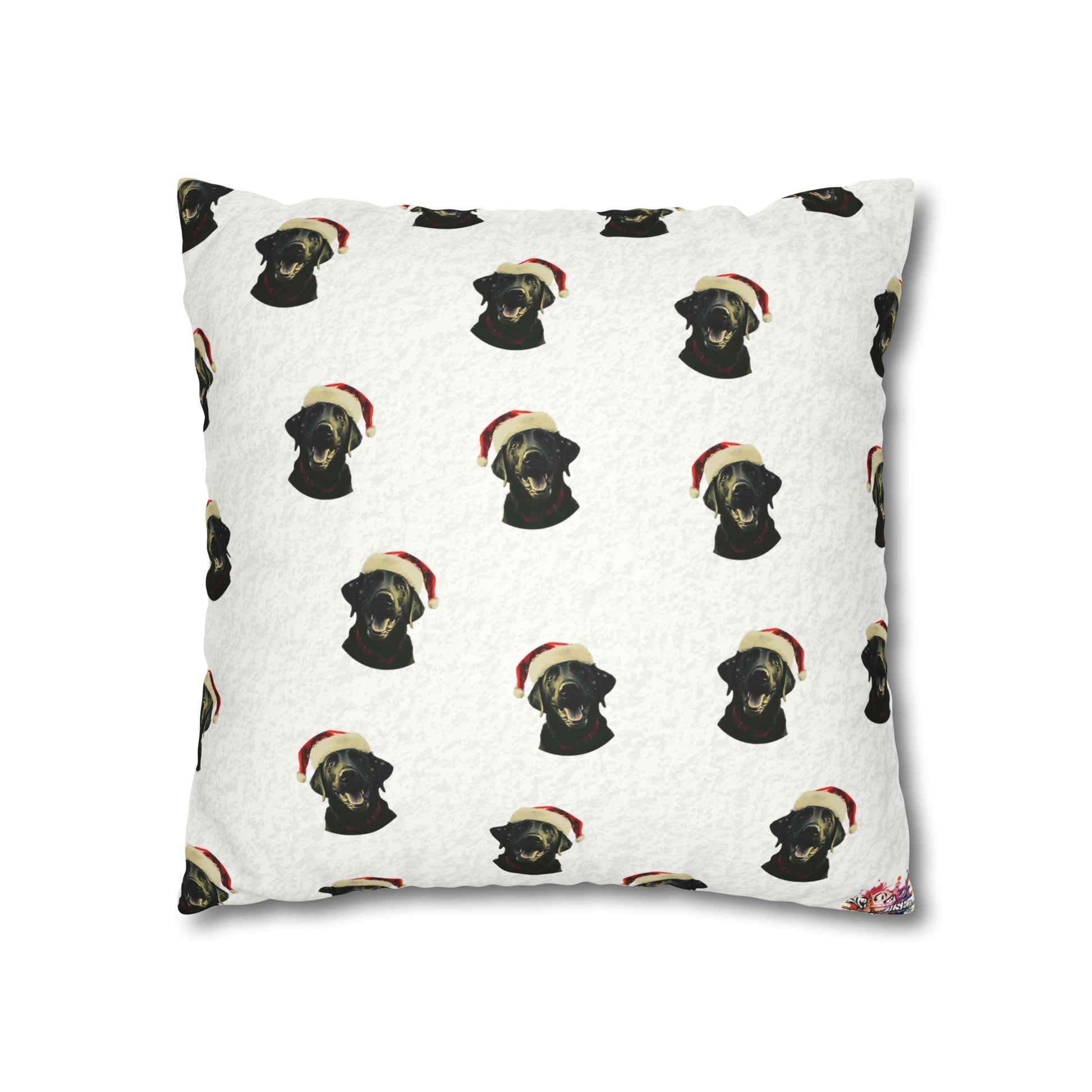 Happy Black Lab Christmas Cushion Cover in White - Festive Holiday Home Decor