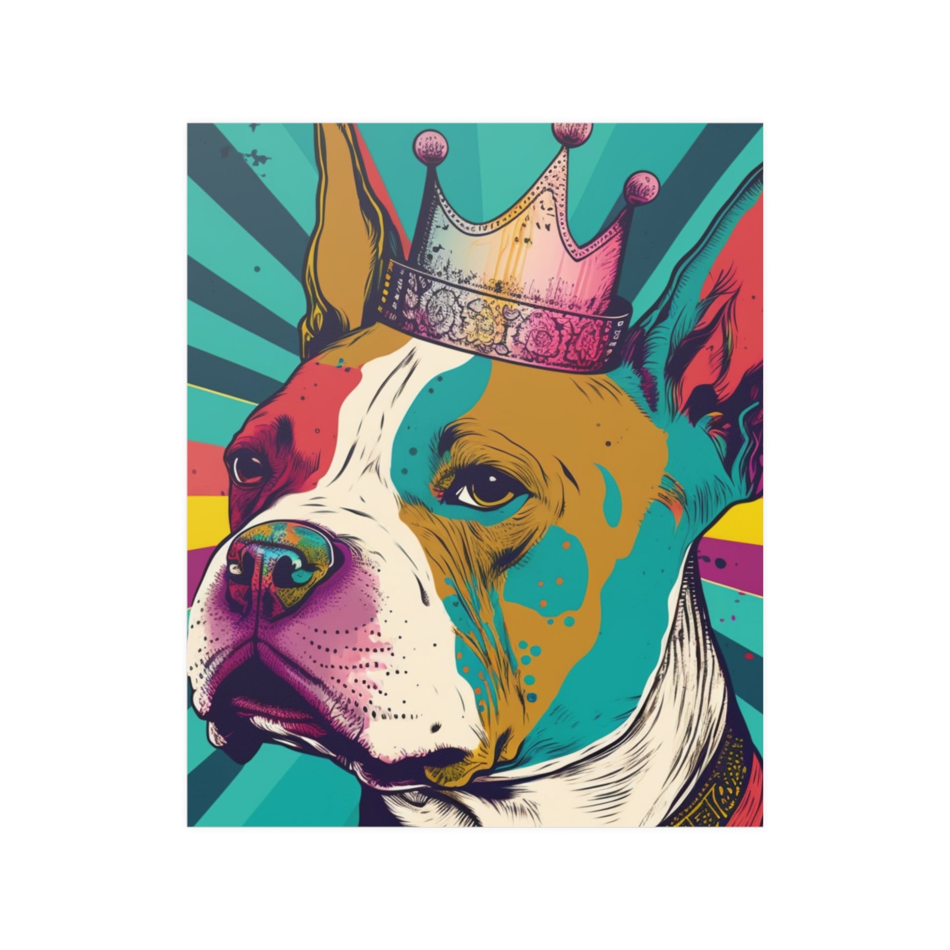 A colorful and vibrant PopArt poster featuring a Bully breed dog, perfect for adding artistic flair to your home decor.