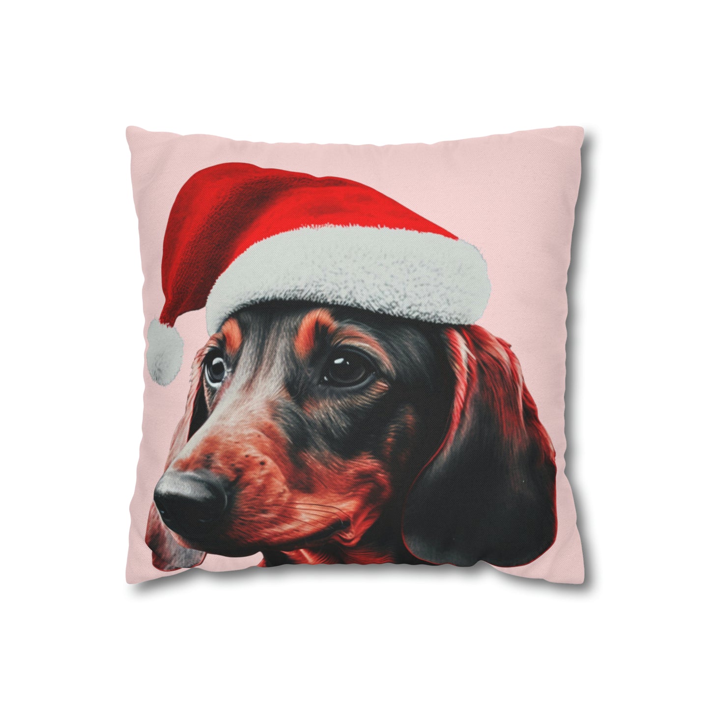 Christmas Dachshund on Pastel Pink Cushion Cover