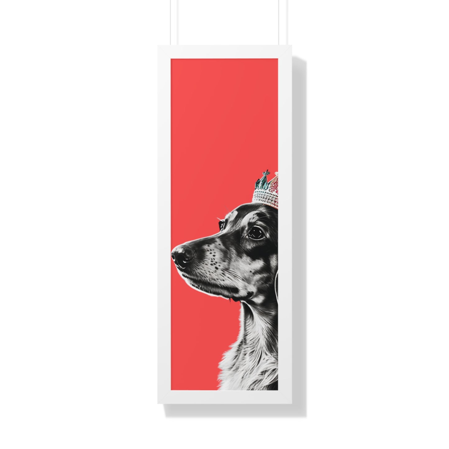 Dachshund on Coral Framed Art Print - Choice of White, Black, or Walnut Frame