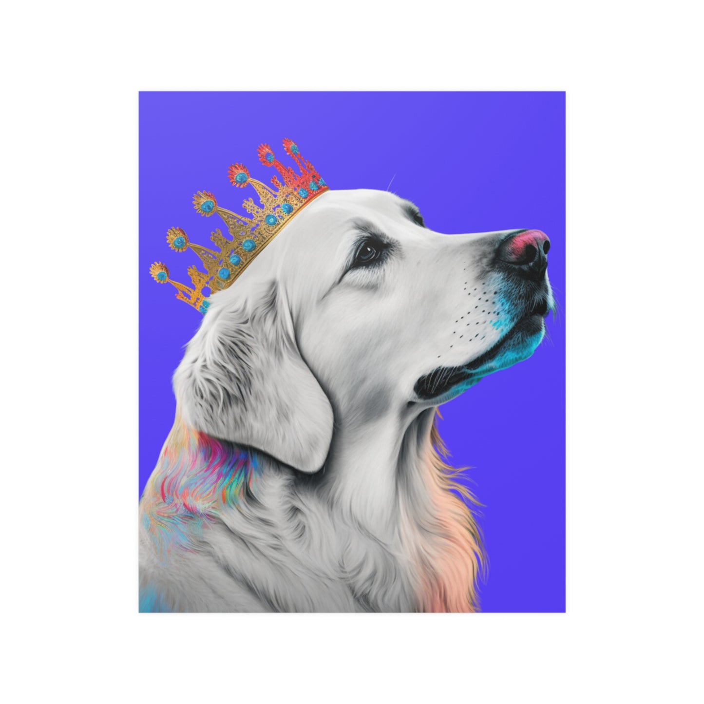 Regal Golden Retriever with Colorful Crown Poster