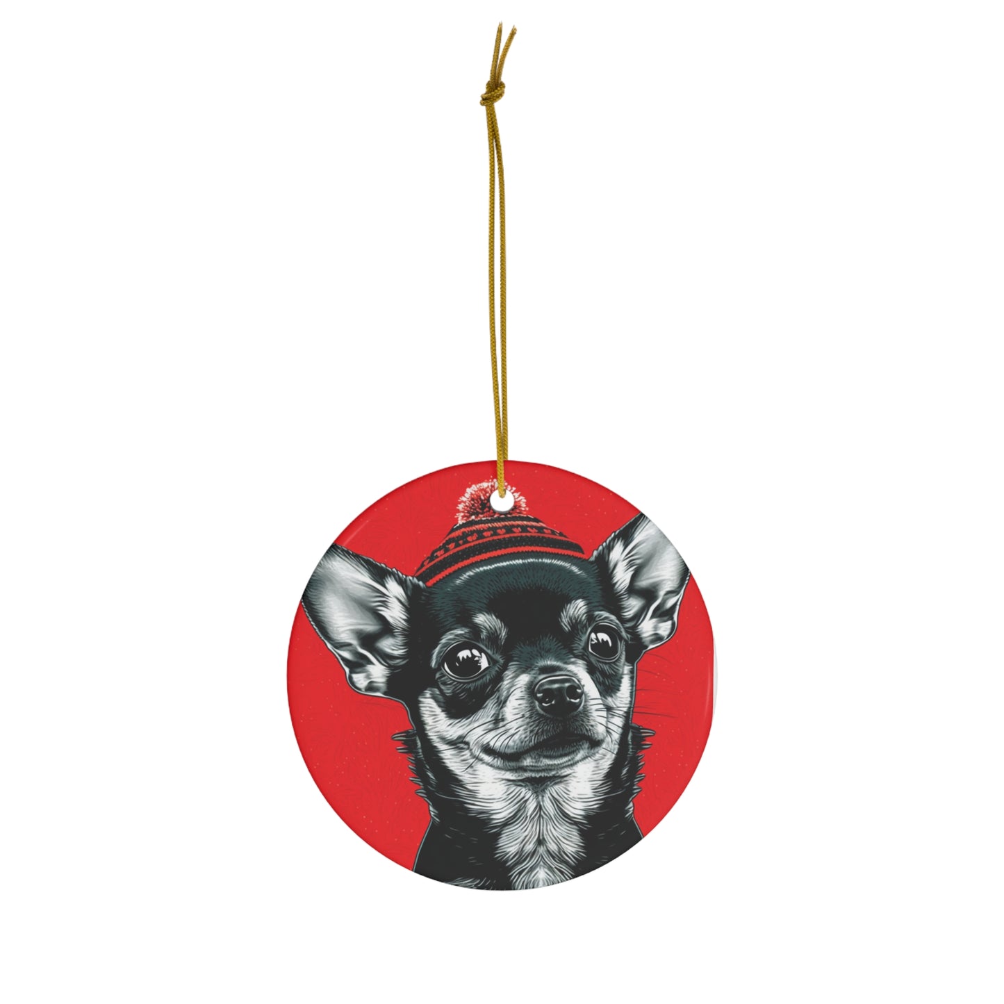 Festive Chihuahua Xmas Tree Ornament - Heart or Circle