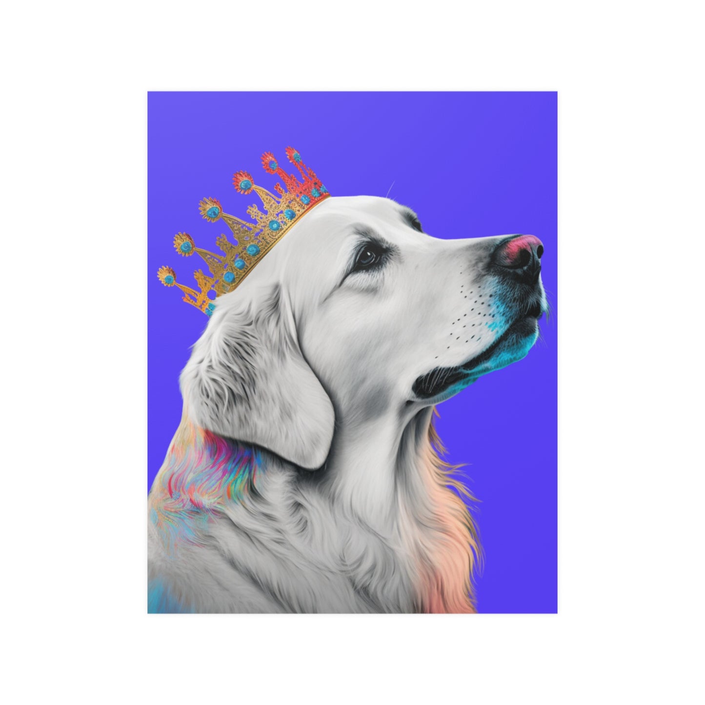 Regal Golden Retriever with Colorful Crown Poster