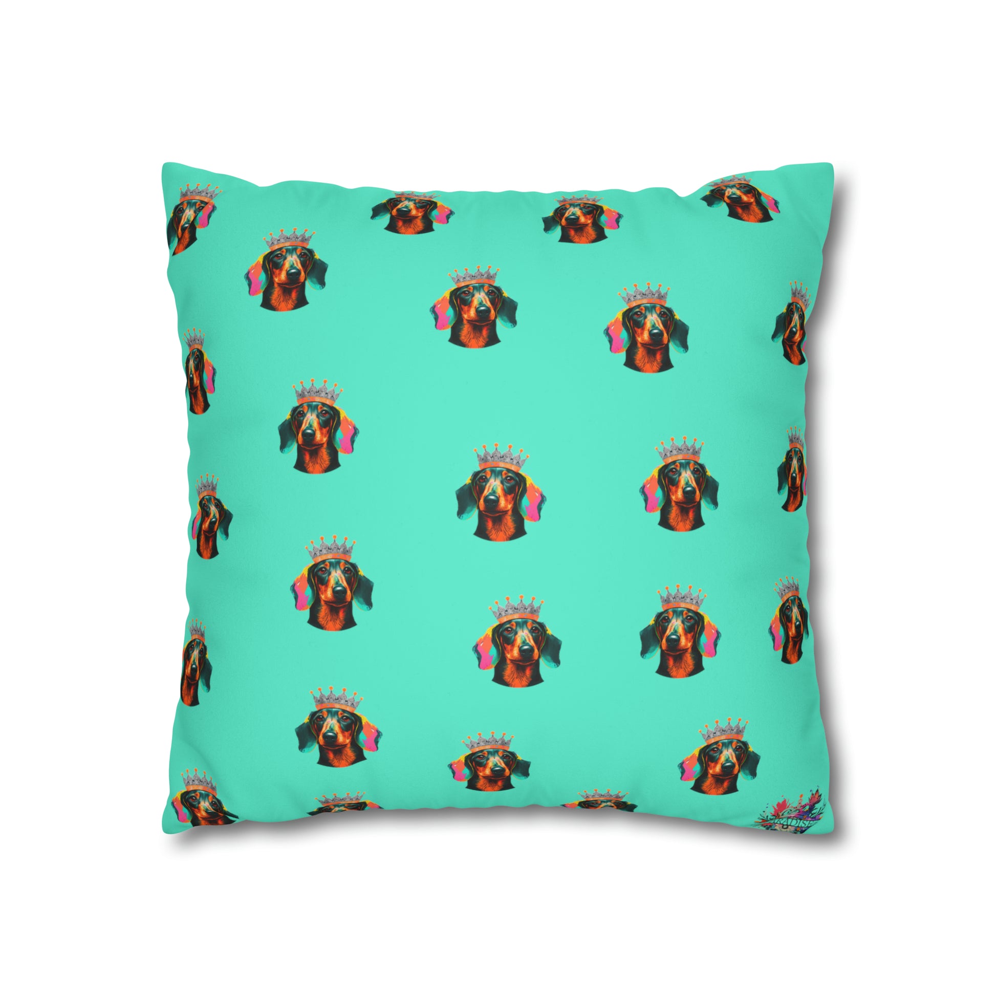 Vibrant Pop Art Crowned Dachshund - Faux Suede Wall Art: A playful and colorful Dachshund adorned with a crown, perfect for adding a touch of whimsy to your home decor.