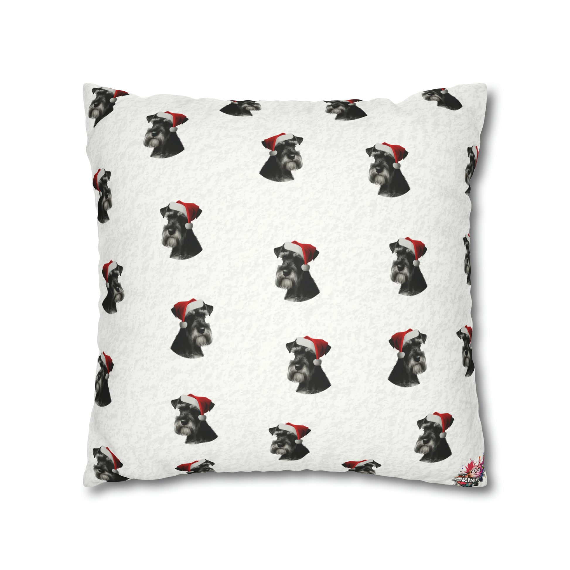 Schnauzer Christmas Cushion Cover in White - Festive Holiday Home Decor