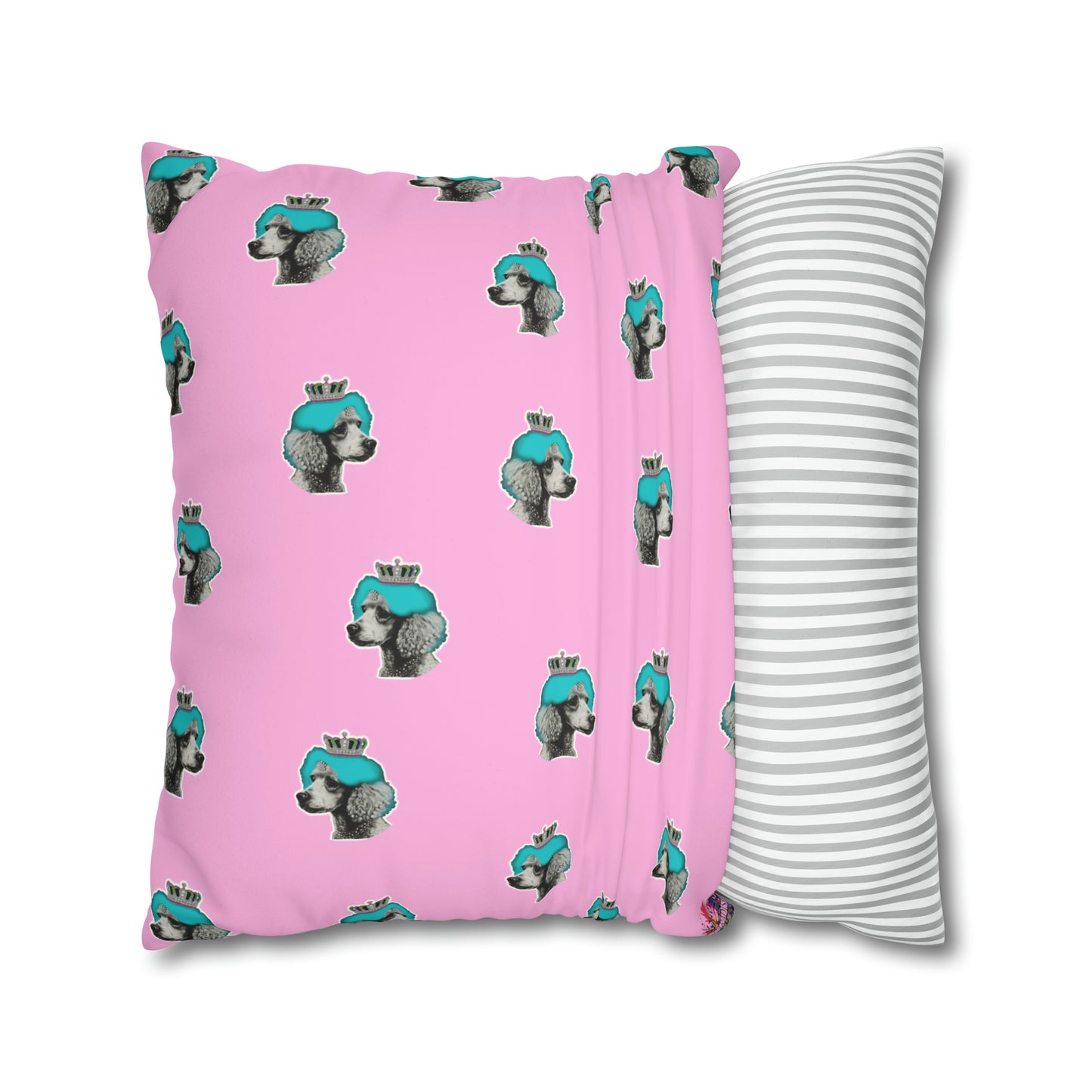 Pop Art Crowned Poodle Faux Suede Cushion Cover - Pink