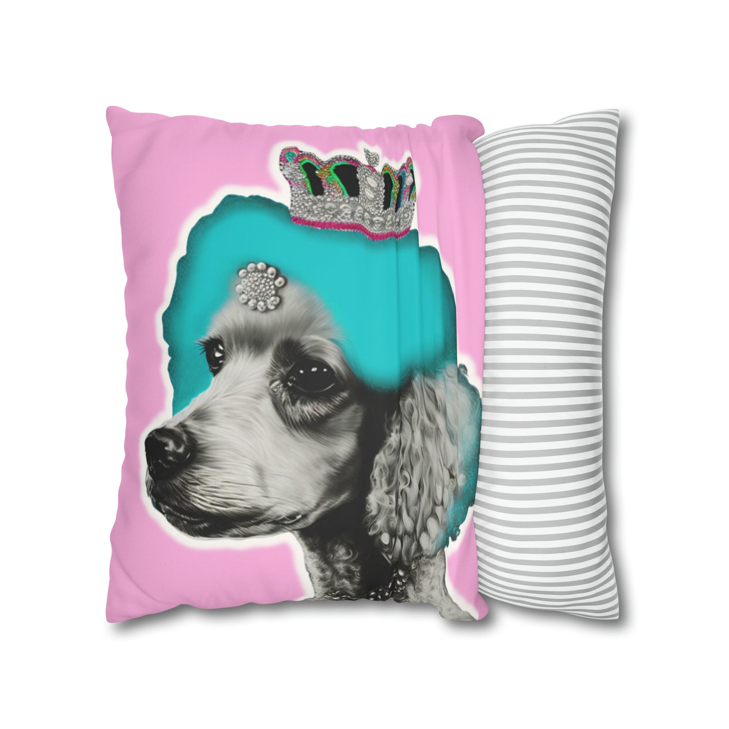 Pop Art Crowned Poodle Faux Suede Cushion Cover - Pink