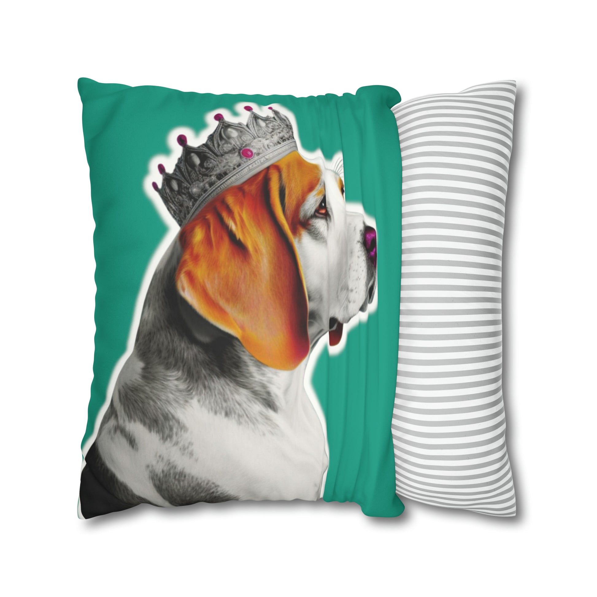 Beagle Pop Art Cushion Cover on Faux Fur Suede' displays a vibrant and playful pop art depiction of a Beagle, set against the luxurious texture of faux fur suede, perfect for adding a stylish and cozy canine touch to any home decor