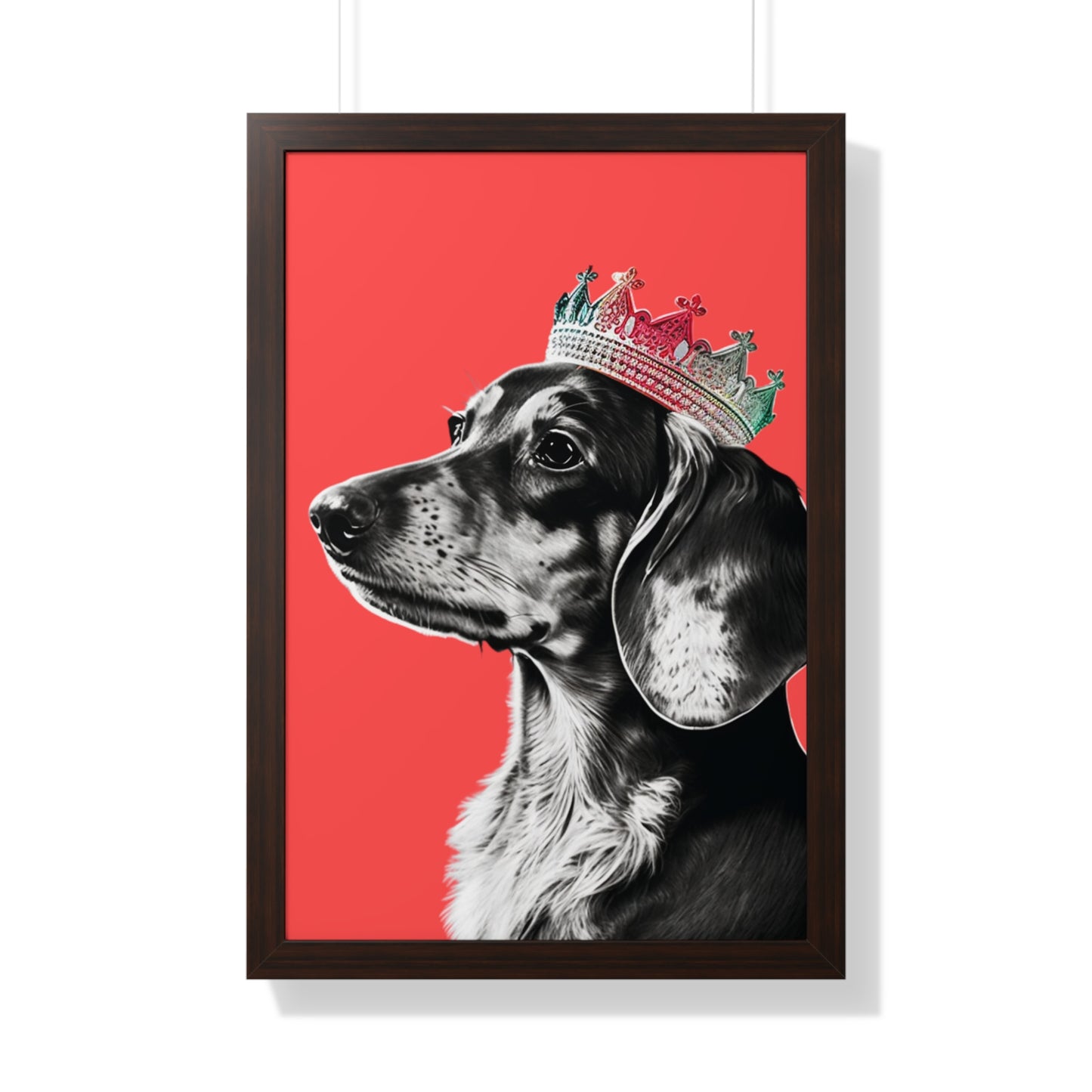 Dachshund on Coral Framed Art Print - Choice of White, Black, or Walnut Frame