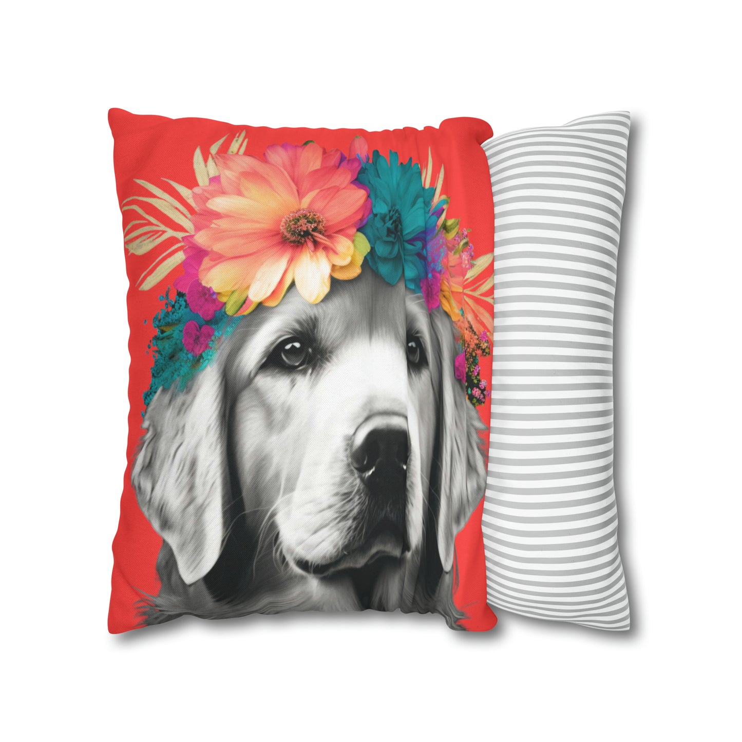 Coral Bliss Golden Retriever Tropical Pillow Case