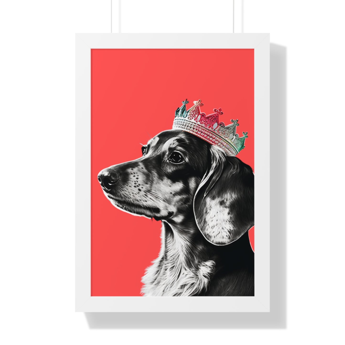 Dachshund on Coral Framed Art Print - Choice of White, Black, or Walnut Frame