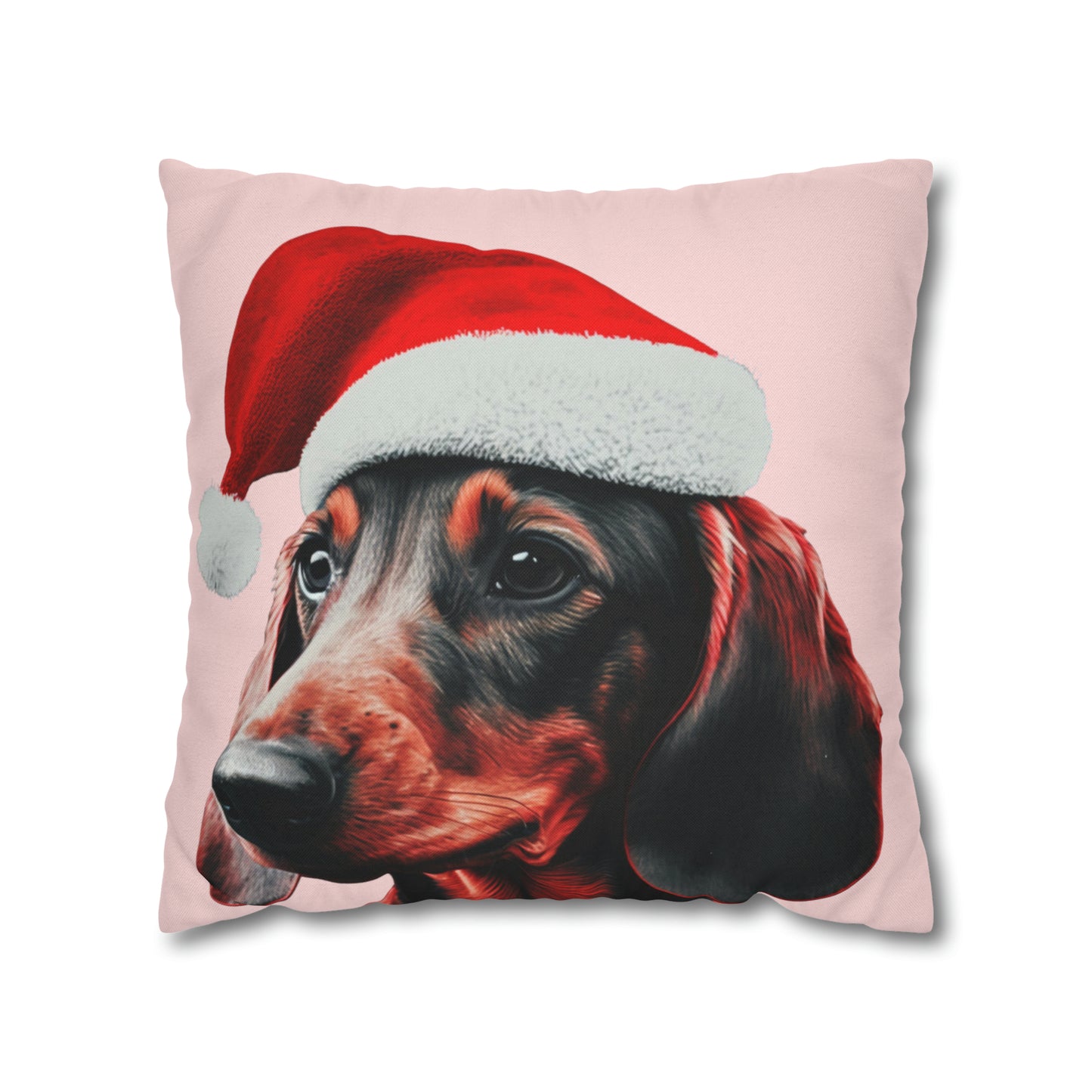 Christmas Dachshund on Pastel Pink Cushion Cover