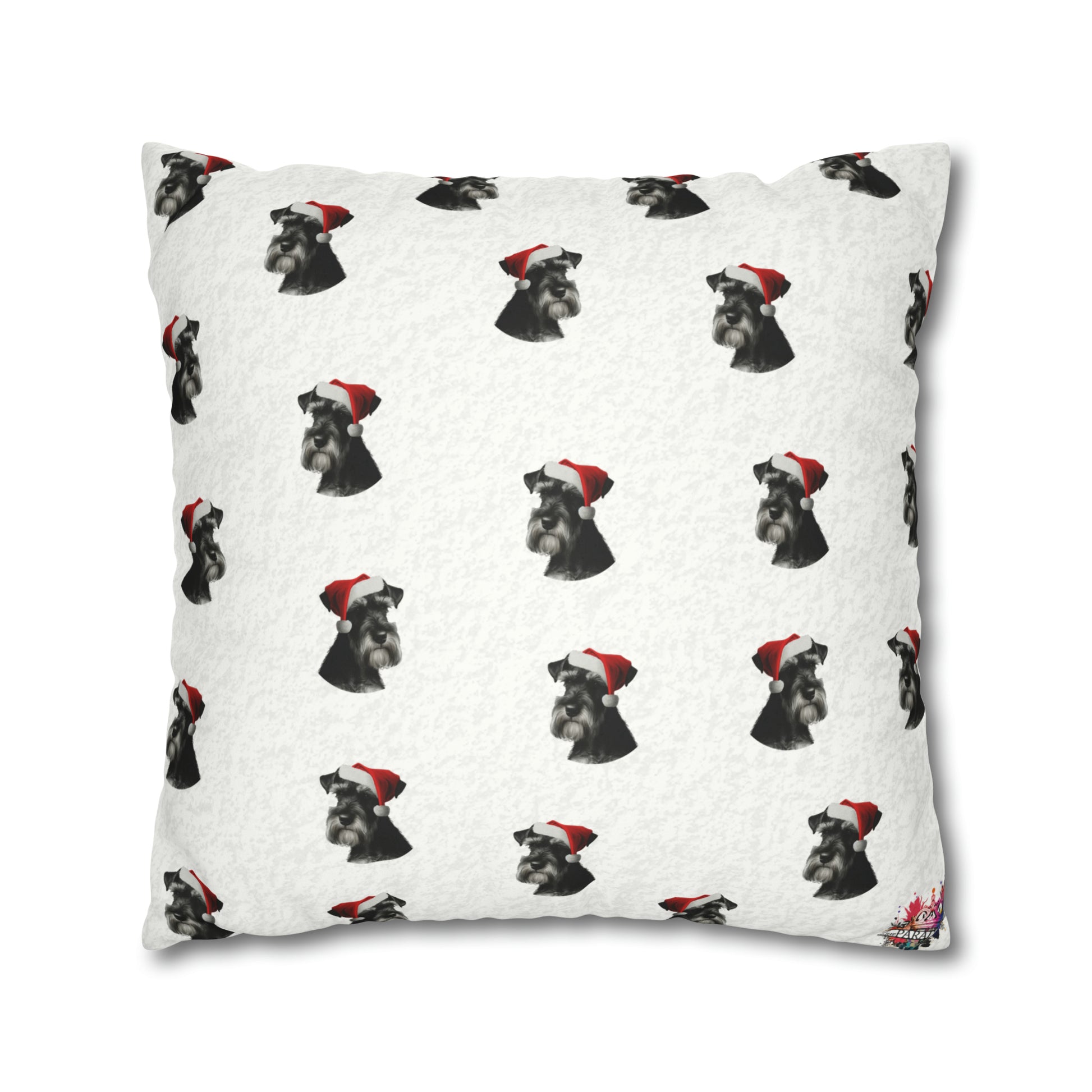 Schnauzer Christmas Cushion Cover in White - Festive Holiday Home Decor