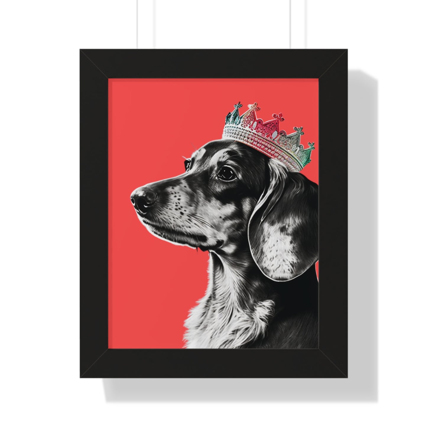 Dachshund on Coral Framed Art Print - Choice of White, Black, or Walnut Frame