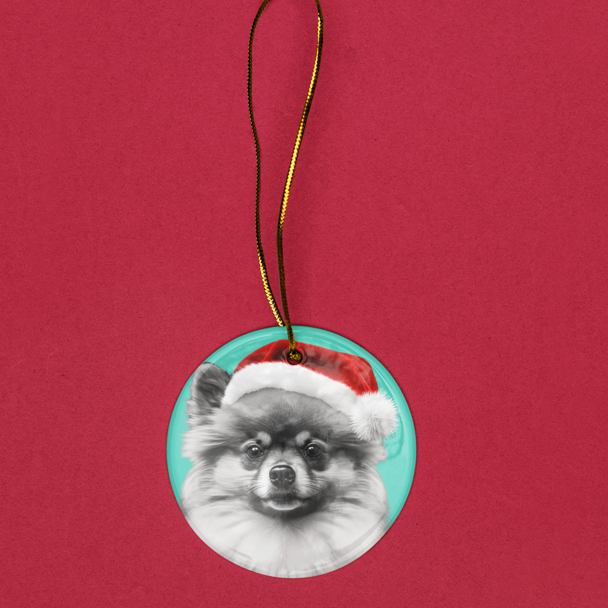 A charming Christmas tree ornament shaped like a Pomeranian, complete with festive decorations, ready to bring holiday spirit to your home