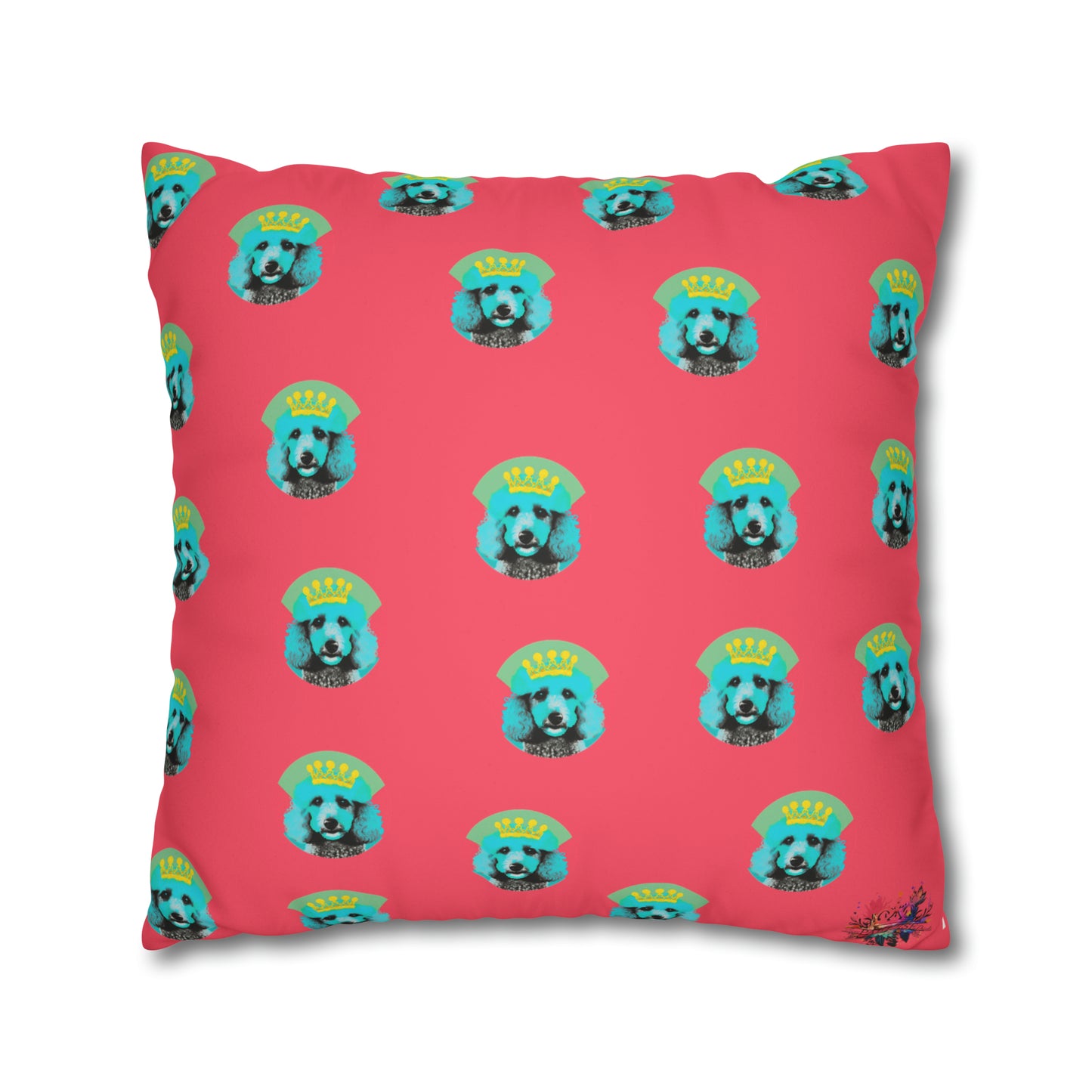 PopArt Vibrant Poodle Cushion Cover - A striking and colorful cushion cover featuring a lively Poodle in pop art style on luxurious faux suede fabric