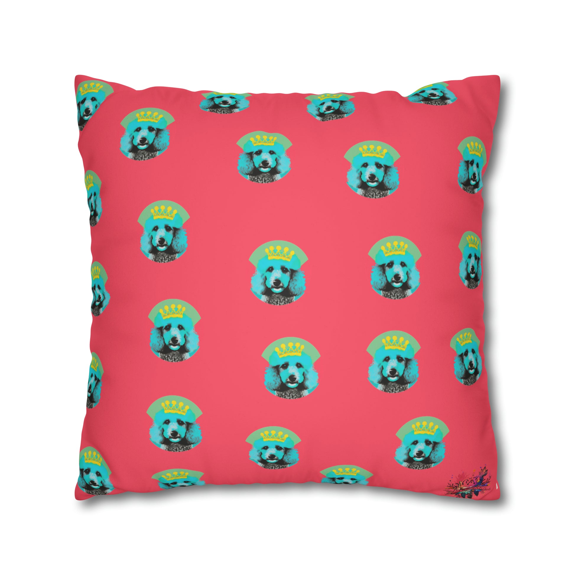 PopArt Vibrant Poodle Cushion Cover - A striking and colorful cushion cover featuring a lively Poodle in pop art style on luxurious faux suede fabric