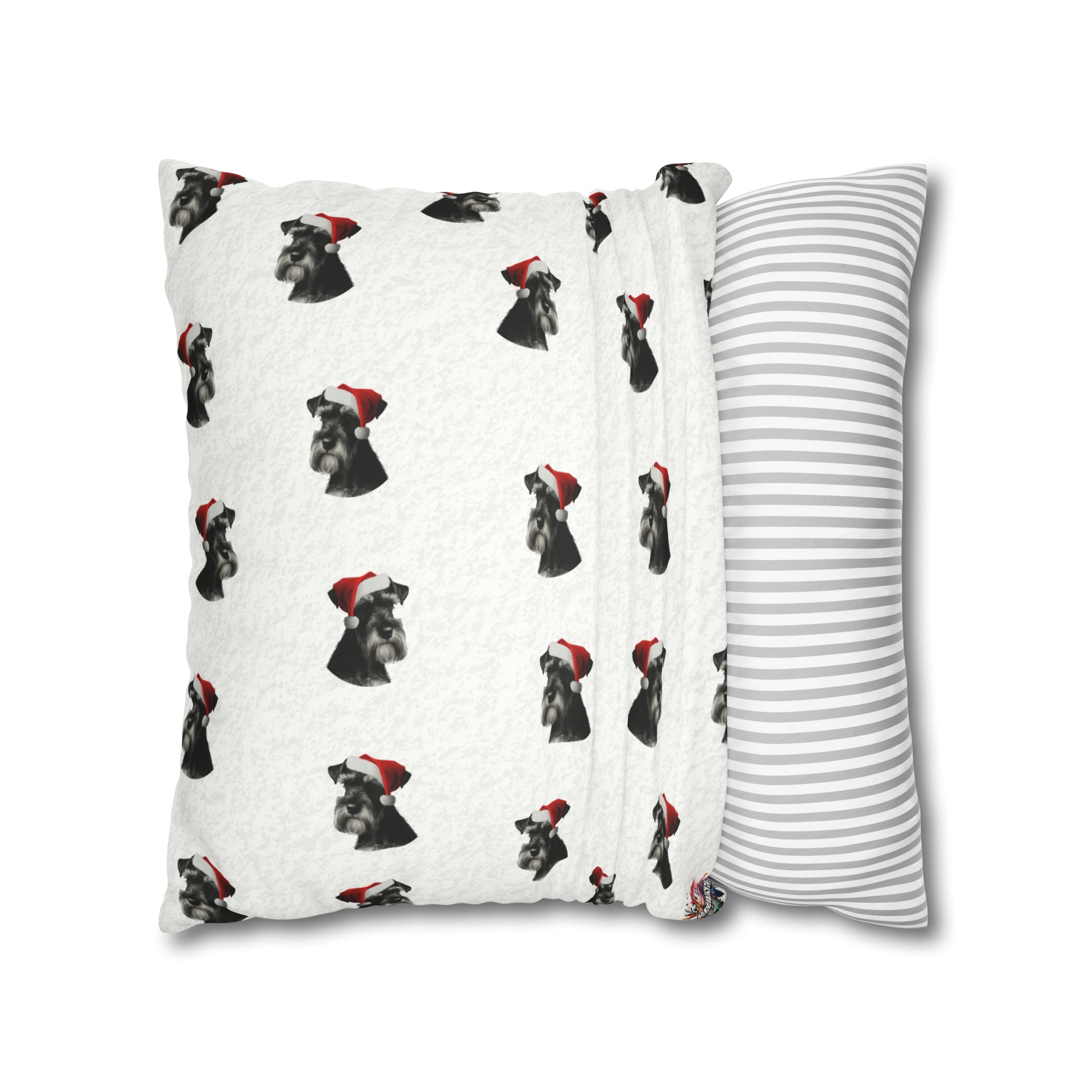 Schnauzer Christmas Cushion Cover in White - Festive Holiday Home Decor