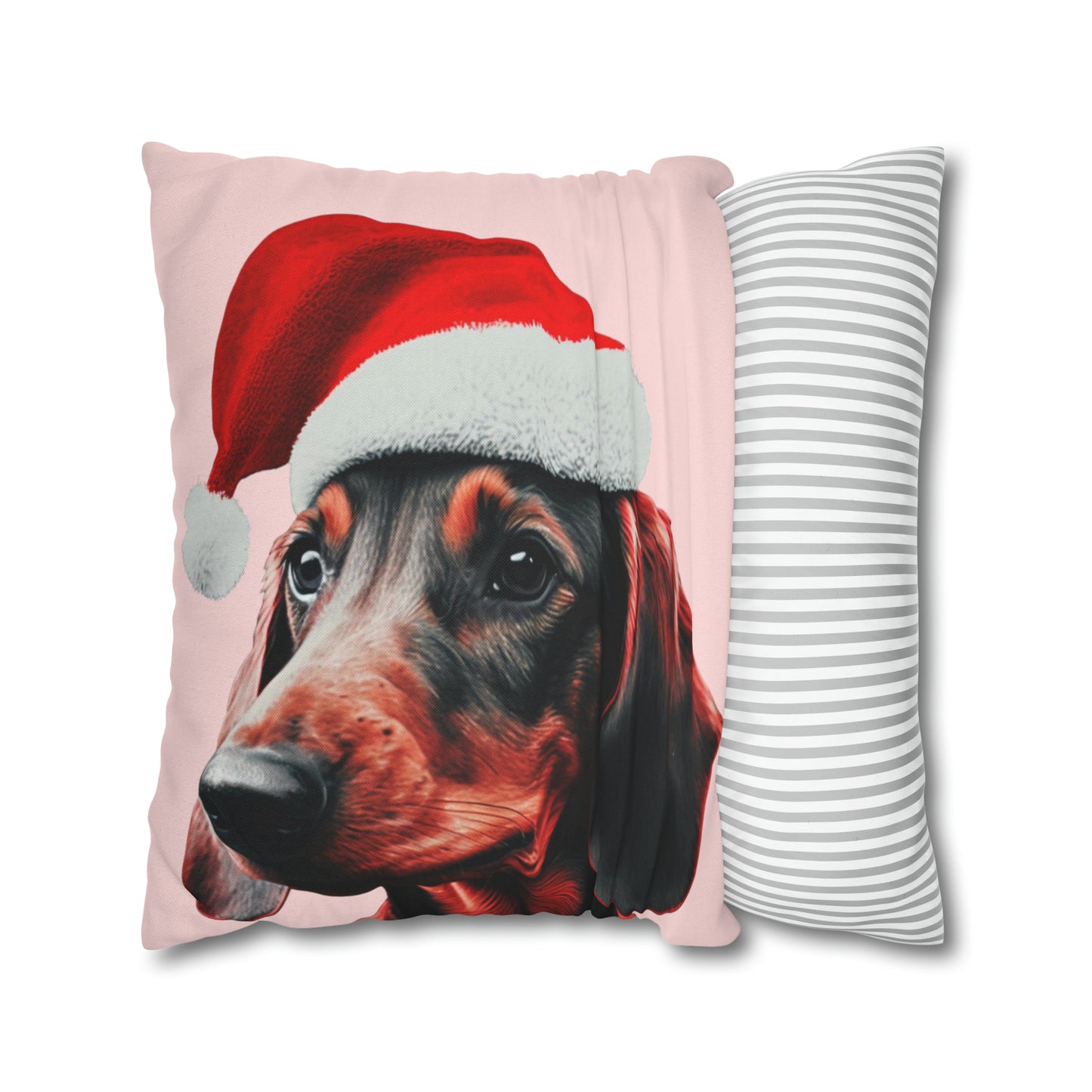 Christmas Dachshund on Pastel Pink Cushion Cover