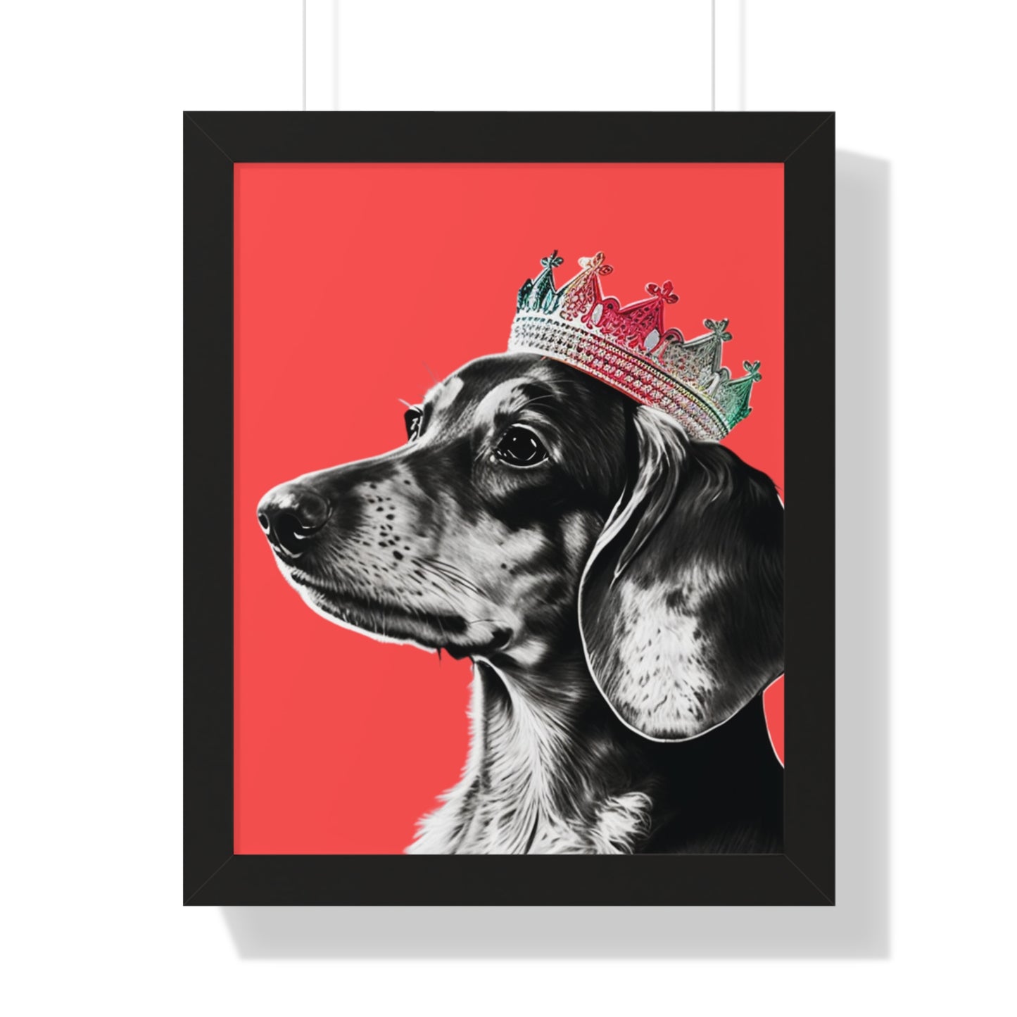 Dachshund on Coral Framed Art Print - Choice of White, Black, or Walnut Frame