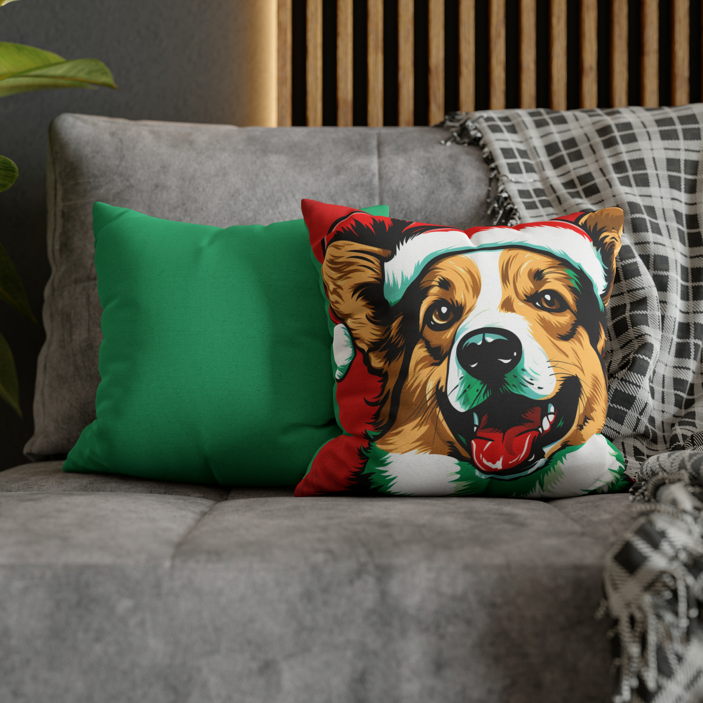 A vibrant Pop Art Christmas Corgi cushion cover, perfect for adding a festive and playful touch to home decor with its colorful and whimsical design.