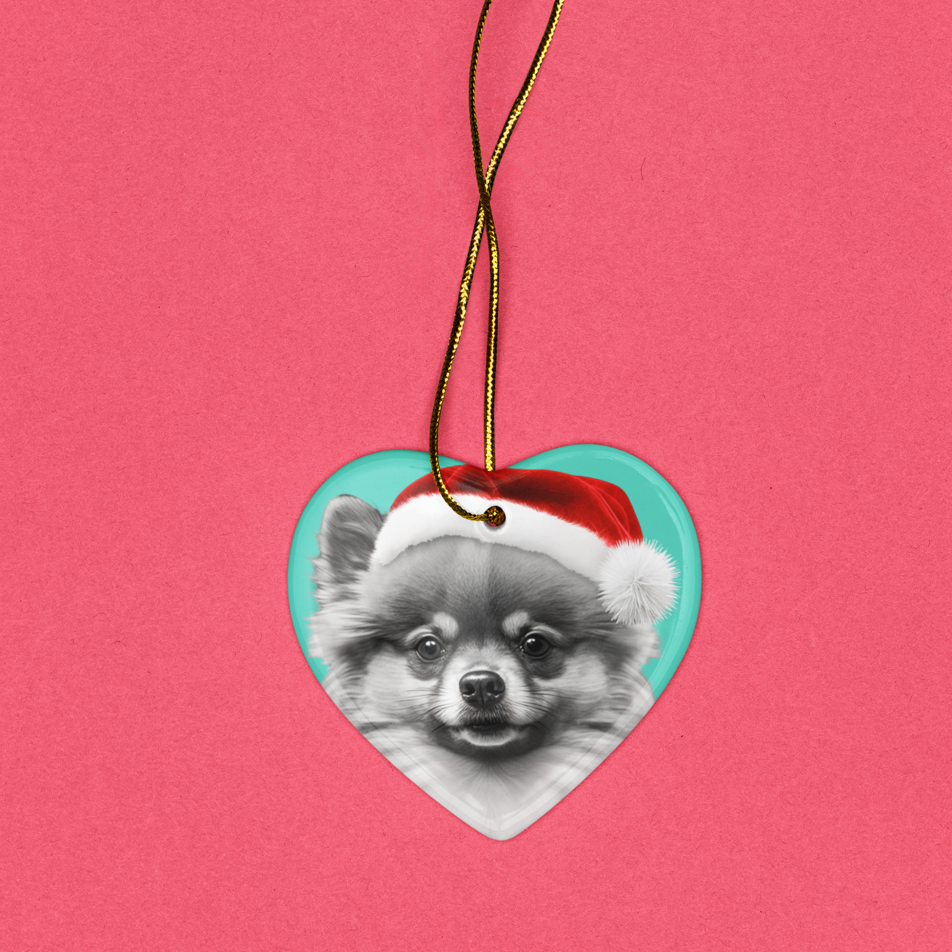 A charming Christmas tree ornament shaped like a Pomeranian, complete with festive decorations, ready to bring holiday spirit to your home