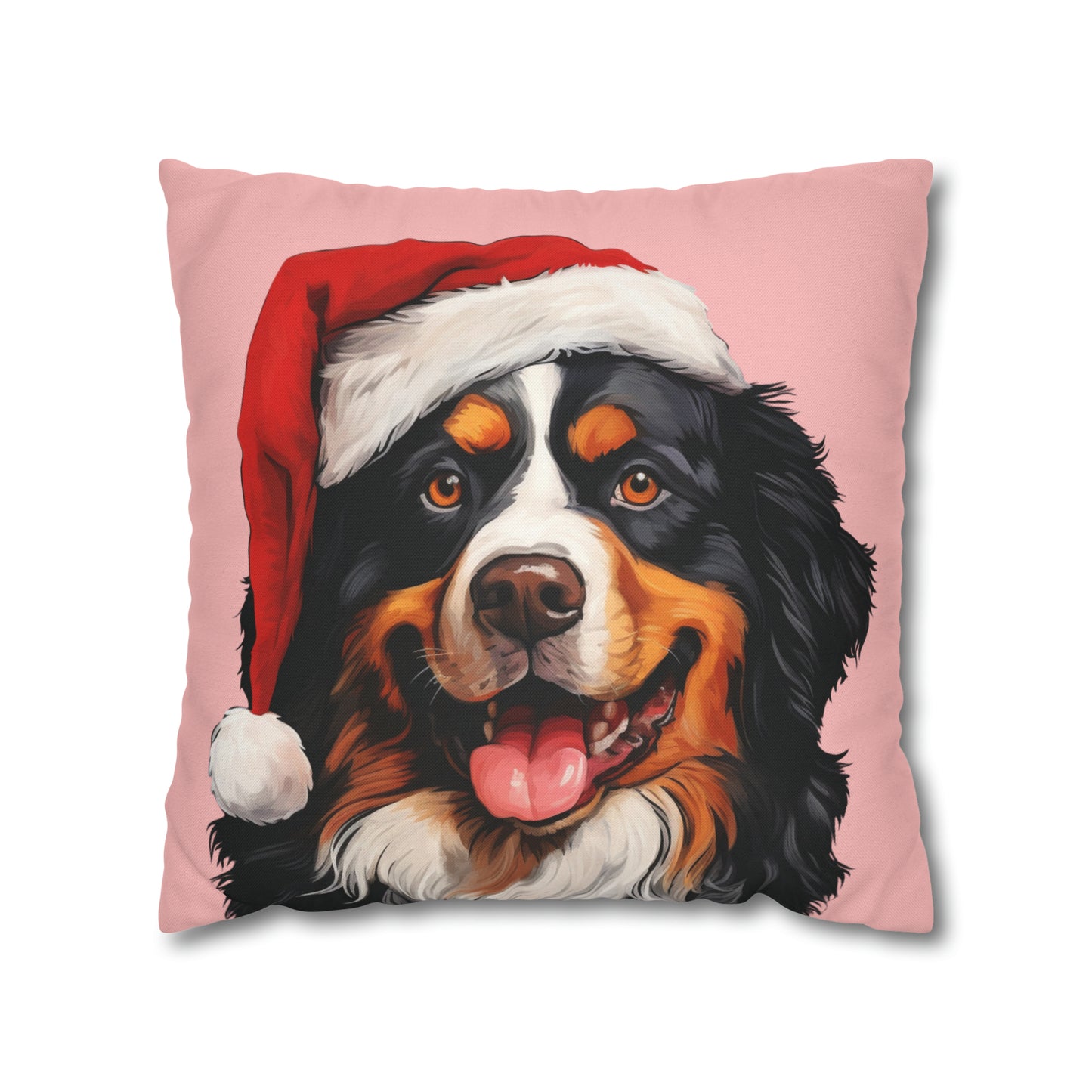 A festive Bernese Mountain Dog Christmas cushion cover featuring a beautiful Bernese Mountain Dog in a holiday setting, perfect for adding holiday charm to your home decor.