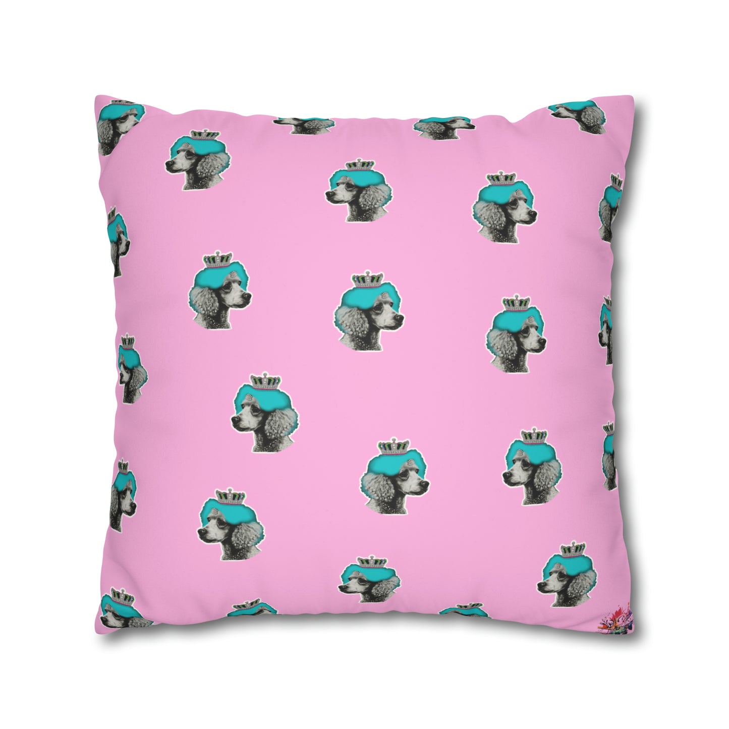 Pop Art Crowned Poodle Faux Suede Cushion Cover - Pink