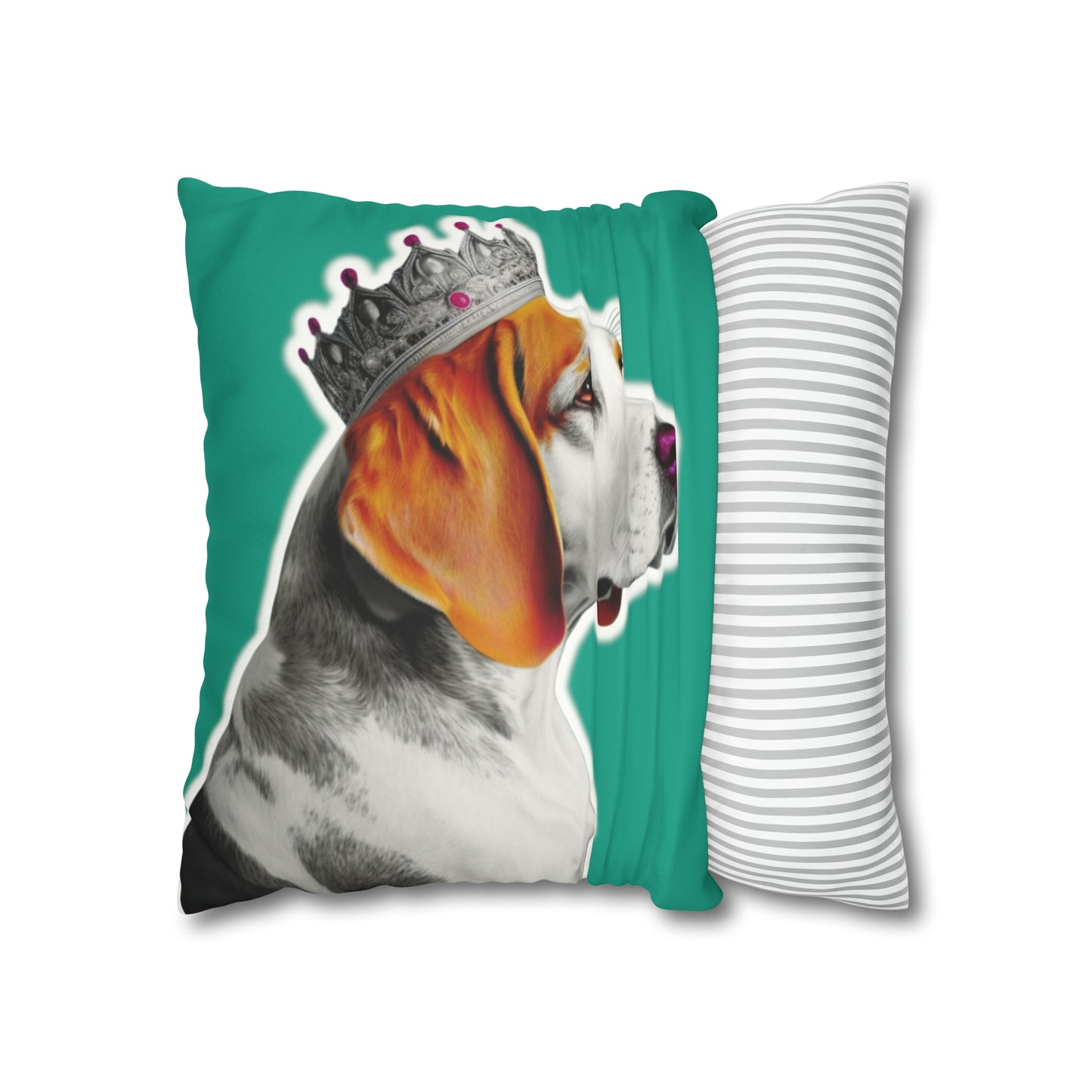 Beagle Pop Art Cushion Cover on Faux Fur Suede' displays a vibrant and playful pop art depiction of a Beagle, set against the luxurious texture of faux fur suede, perfect for adding a stylish and cozy canine touch to any home decor