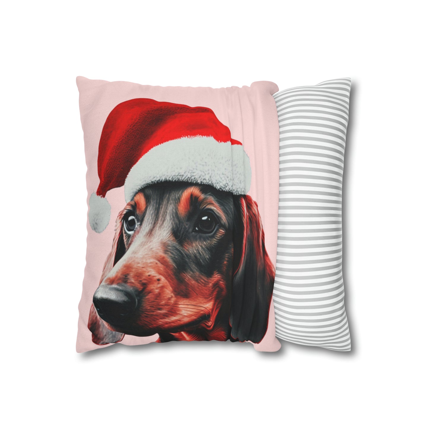 Christmas Dachshund on Pastel Pink Cushion Cover