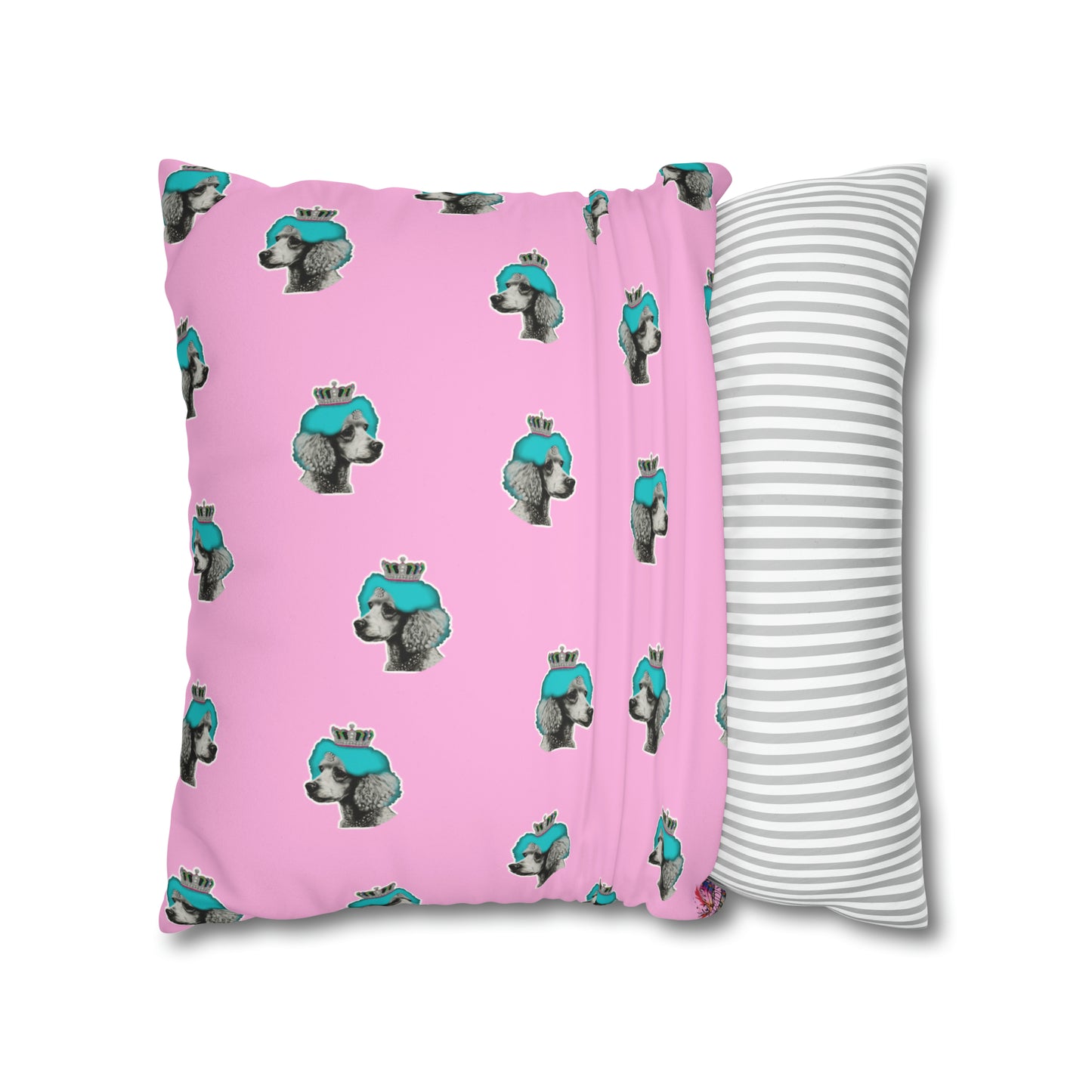 Pop Art Crowned Poodle Faux Suede Cushion Cover - Pink