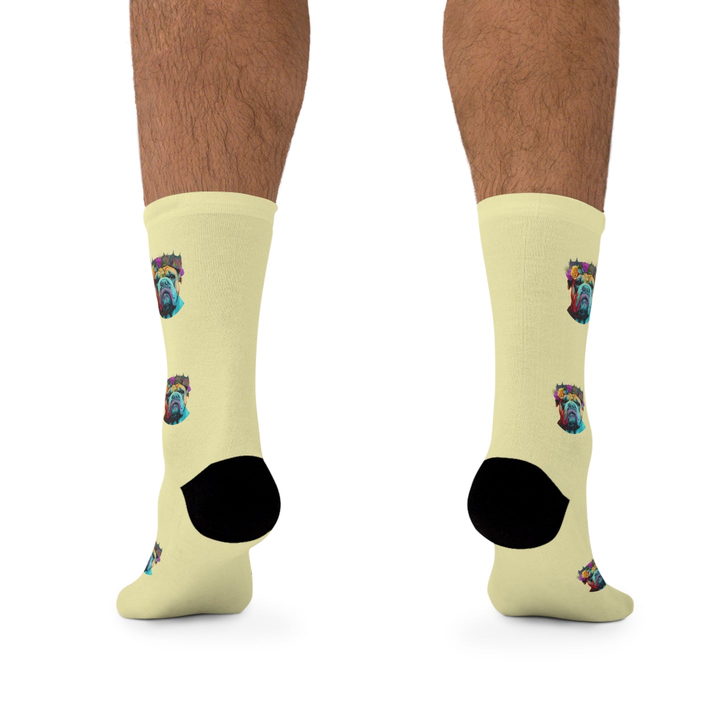 🌈 Colorful Pop Art British Bulldog Socks on Cream 🧦