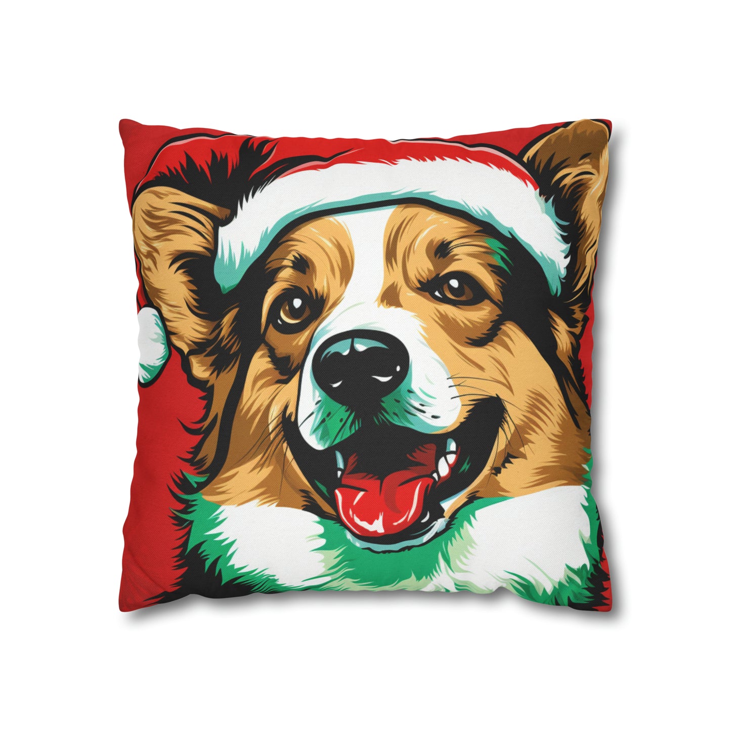 A vibrant Pop Art Christmas Corgi cushion cover, perfect for adding a festive and playful touch to home decor with its colorful and whimsical design.