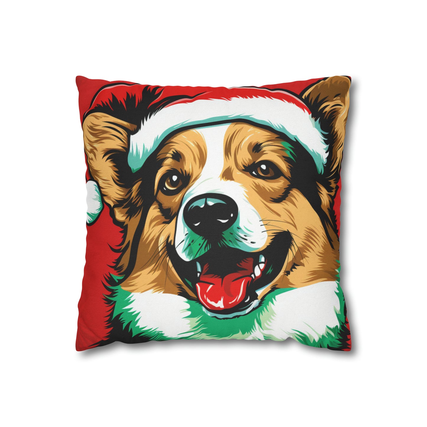 A vibrant Pop Art Christmas Corgi cushion cover, perfect for adding a festive and playful touch to home decor with its colorful and whimsical design.