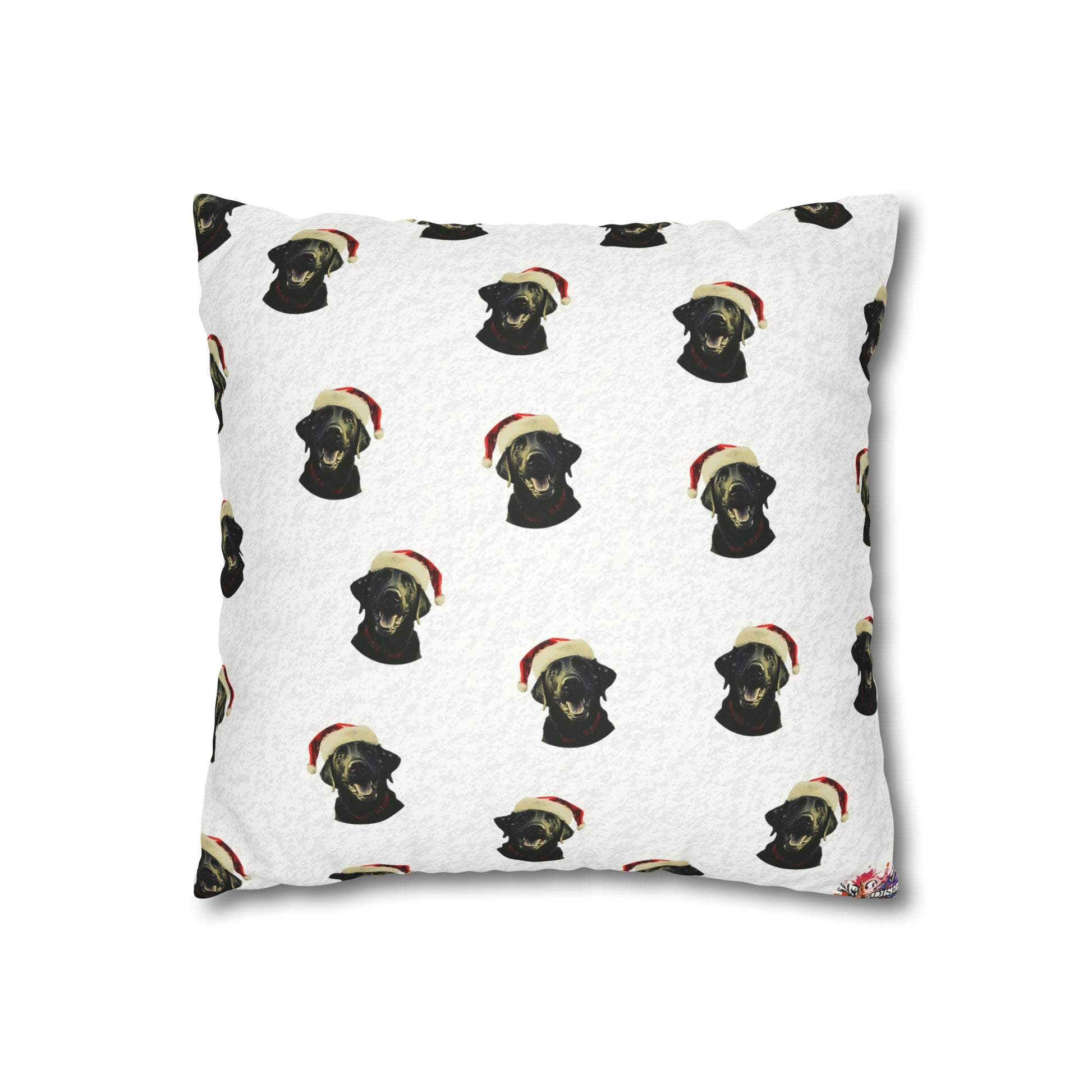 Happy Black Lab Christmas Cushion Cover in White - Festive Holiday Home Decor