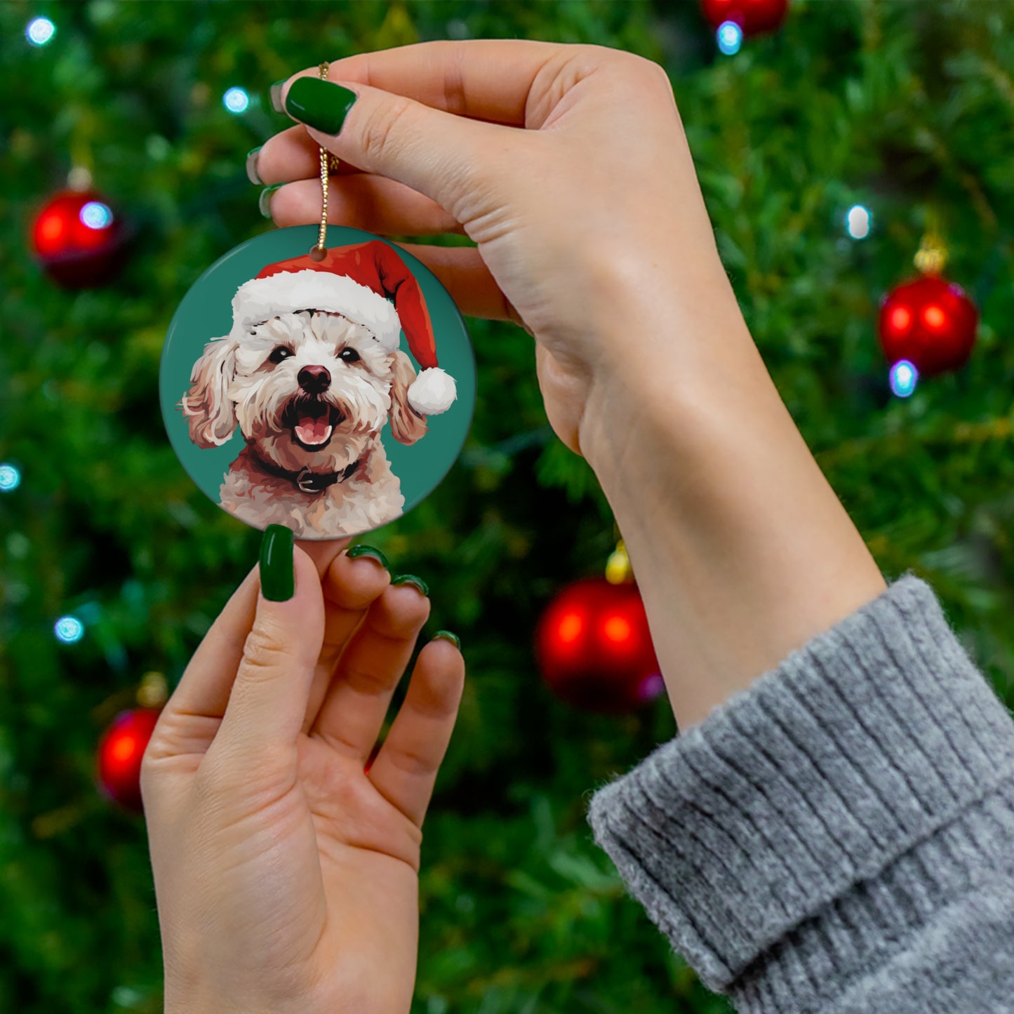 Bichon Frise Ceramic Ornament in Circle or Heart