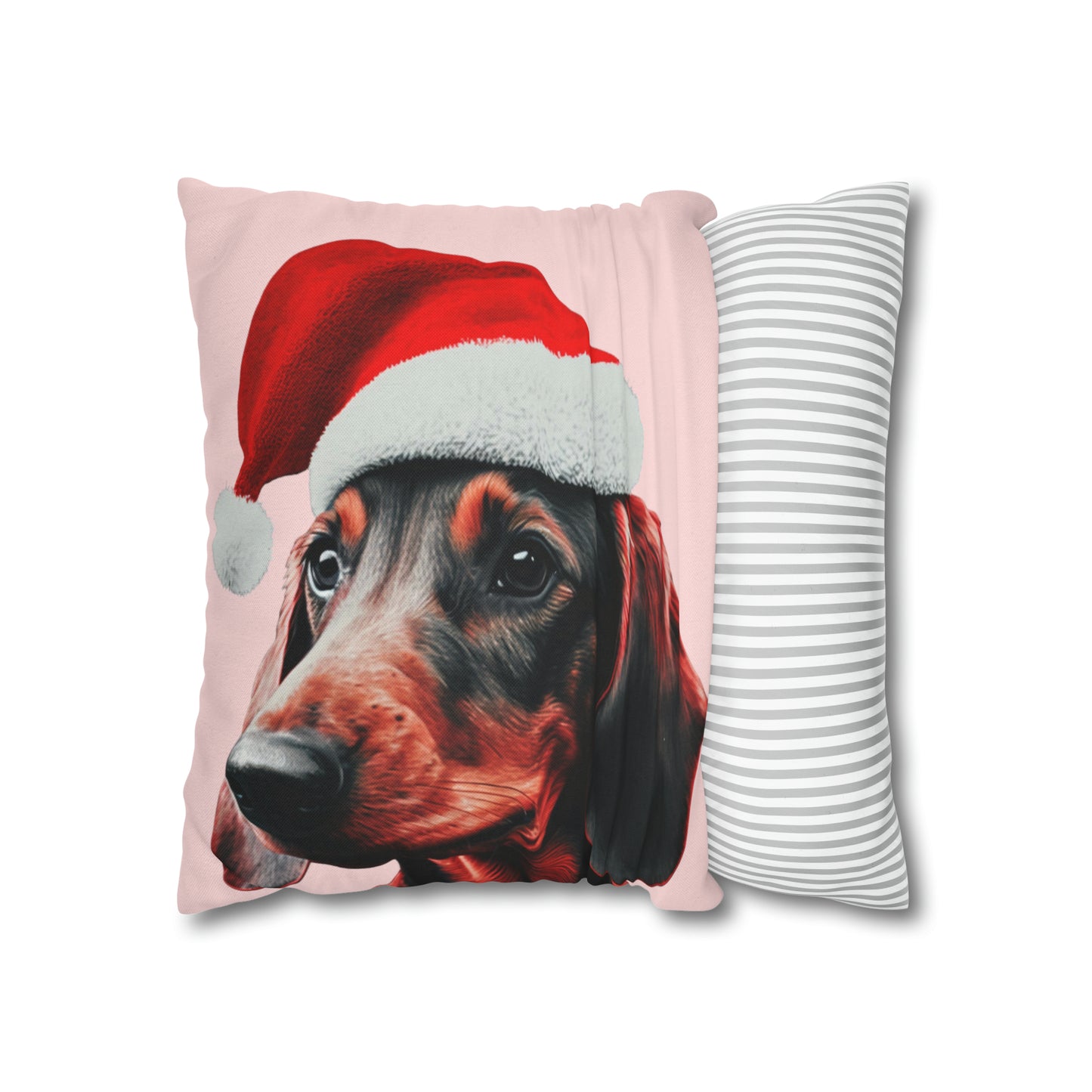 Christmas Dachshund on Pastel Pink Cushion Cover