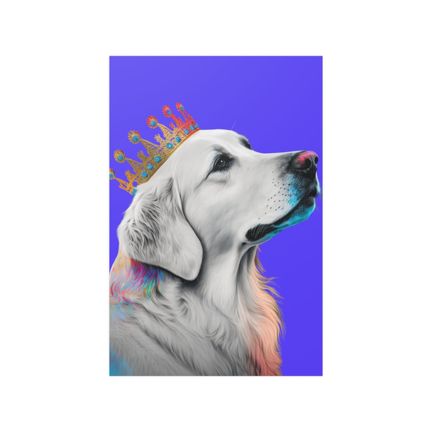 Regal Golden Retriever with Colorful Crown Poster