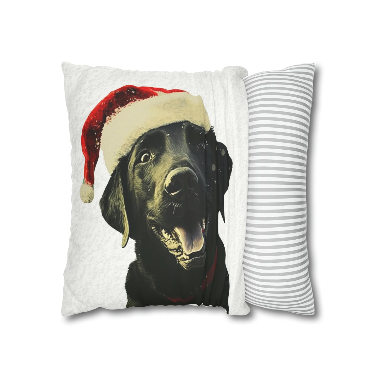 Happy Black Lab Christmas Cushion Cover in White - Festive Holiday Home Decor