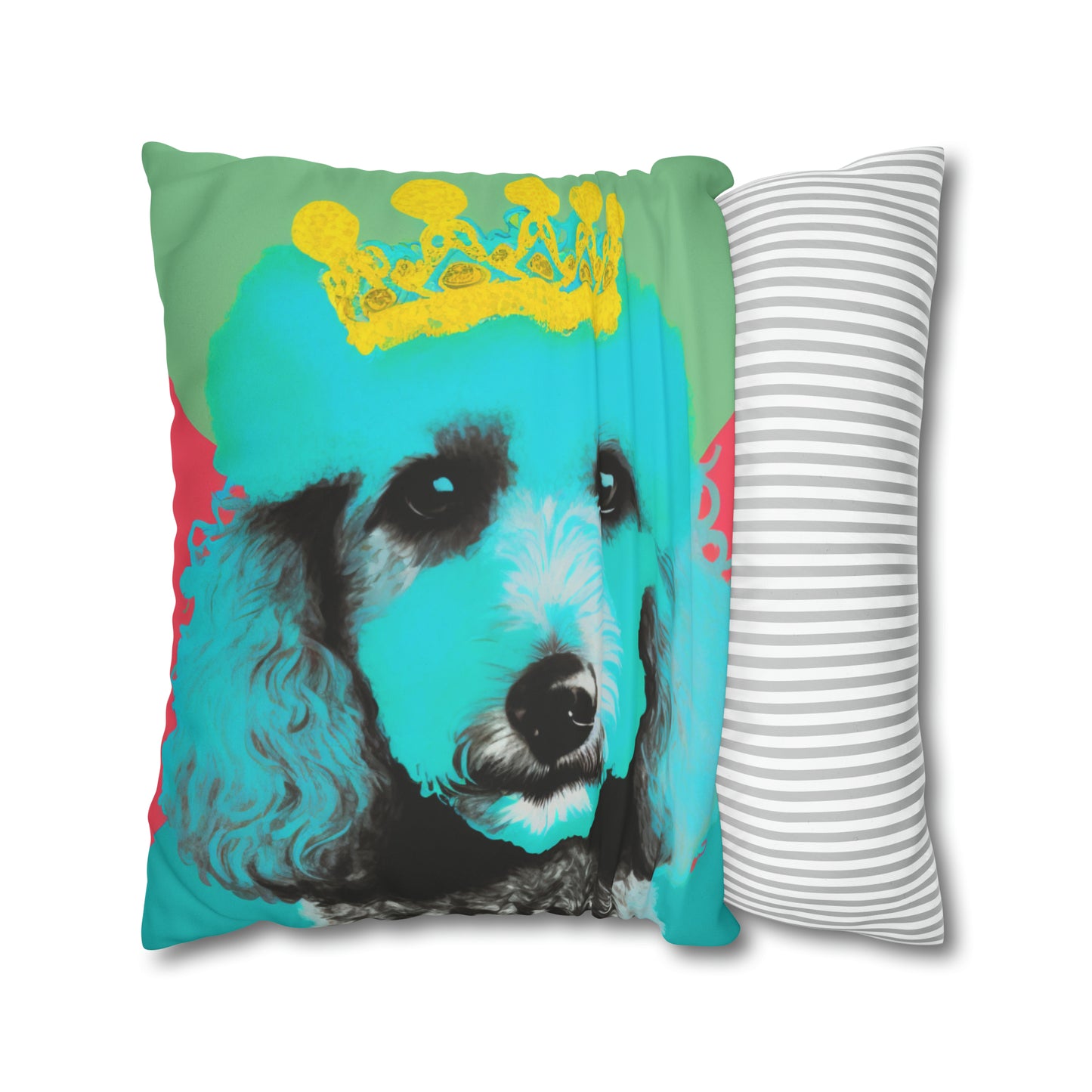 PopArt Vibrant Poodle Cushion Cover - A striking and colorful cushion cover featuring a lively Poodle in pop art style on luxurious faux suede fabric