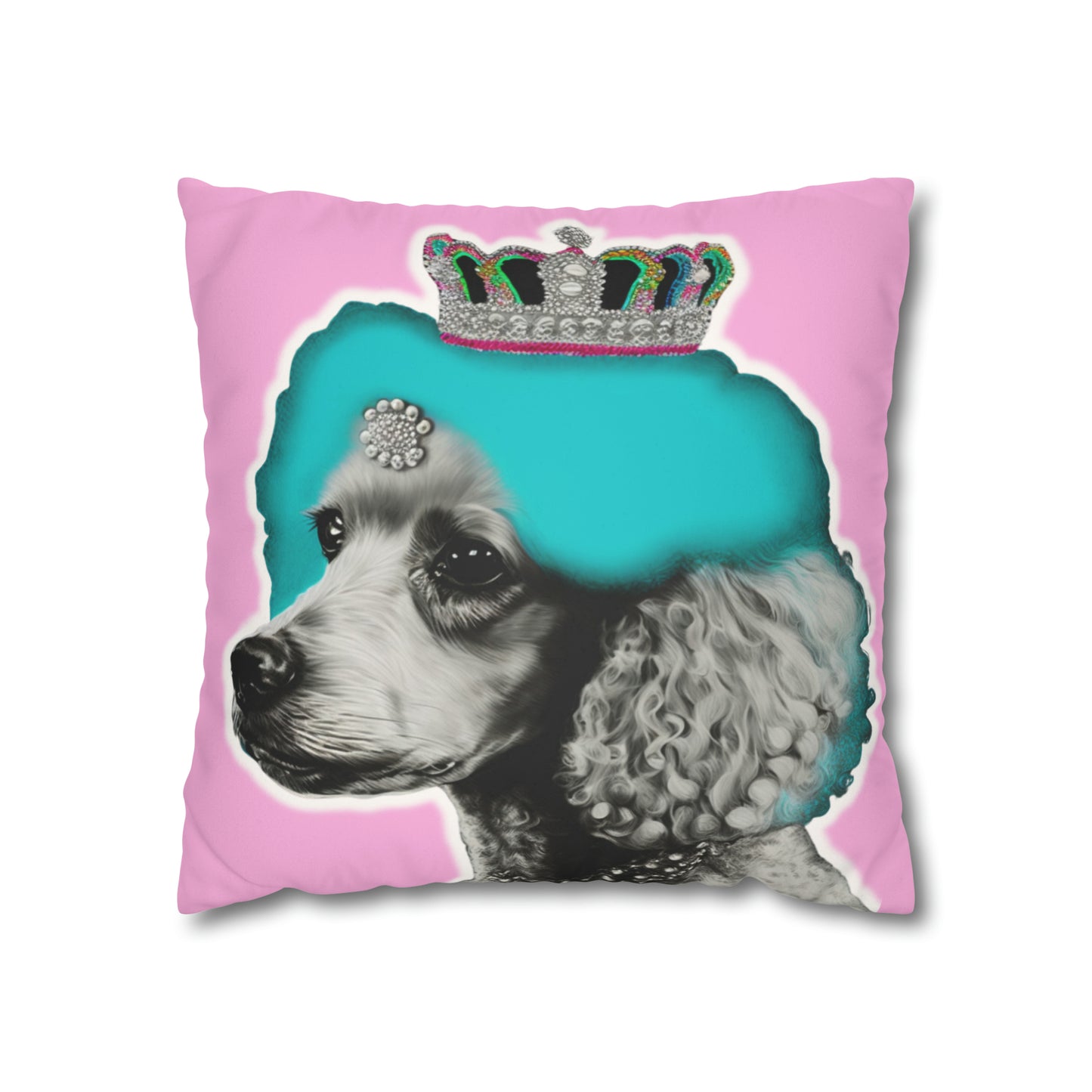 Pop Art Crowned Poodle Faux Suede Cushion Cover - Pink