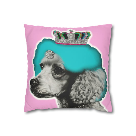 Pop Art Crowned Poodle Faux Suede Cushion Cover - Pink