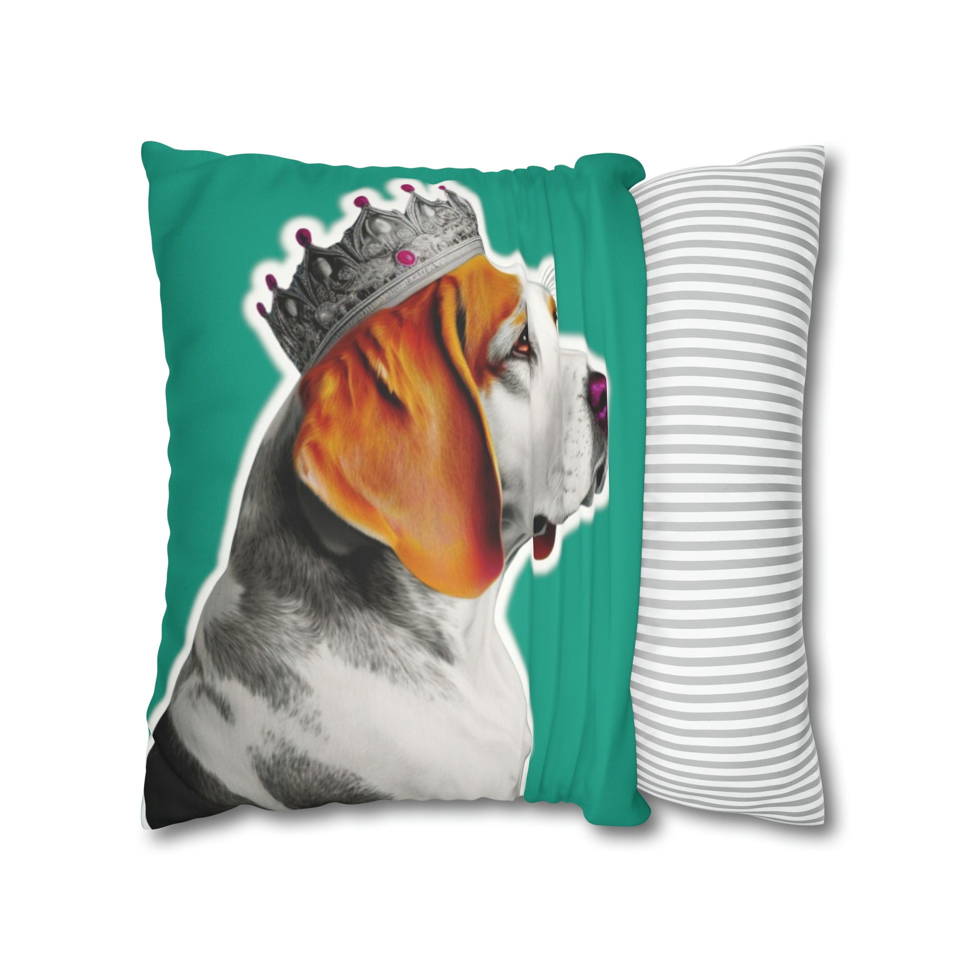 Beagle Pop Art Cushion Cover on Faux Fur Suede' displays a vibrant and playful pop art depiction of a Beagle, set against the luxurious texture of faux fur suede, perfect for adding a stylish and cozy canine touch to any home decor