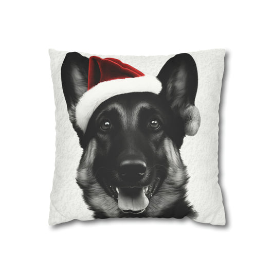 German Shepherd Xmas Cushion Cover in White - Festive Holiday Home Decor