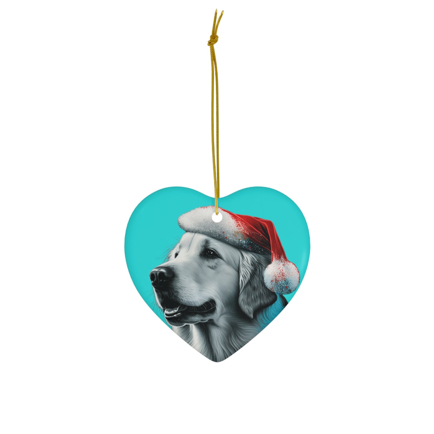 Golden Retriever Christmas Ornament on Blue Background