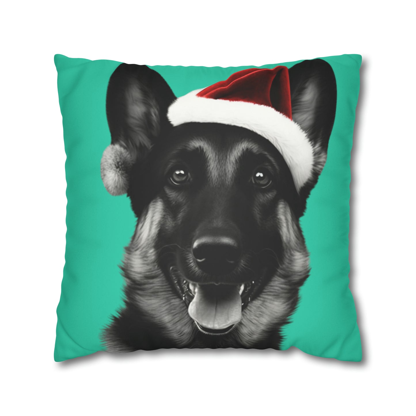 German Shepherd Green Christmas Cushion Cover - Festive holiday decor for a joyful home at LuxeParadise Prints