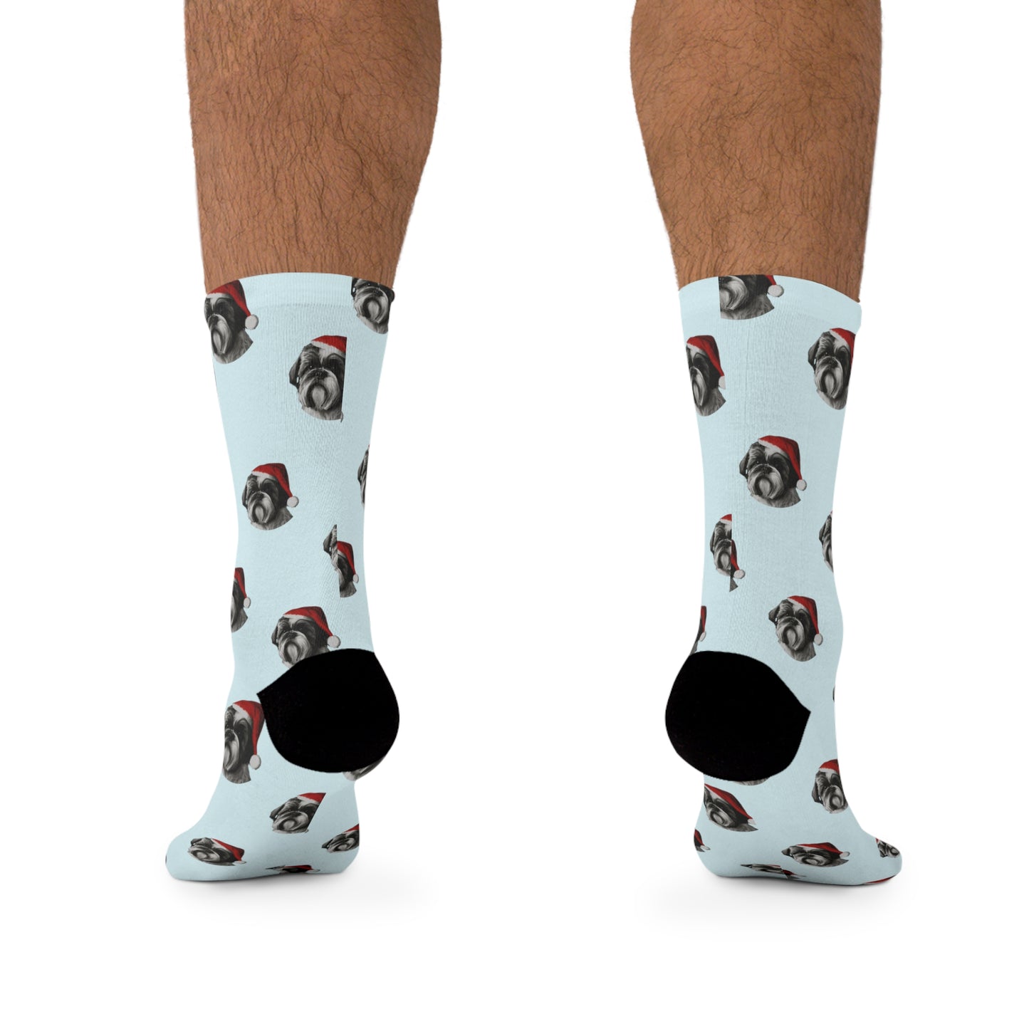 A pair of cozy Shih Tzu Christmas socks featuring a charming Shih Tzu dog design, perfect for adding a touch of holiday cheer to your festive attire.