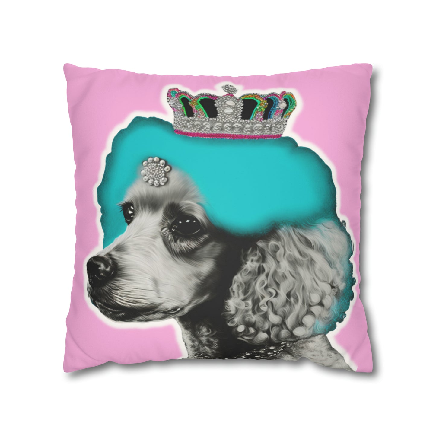 Pop Art Crowned Poodle Faux Suede Cushion Cover - Pink