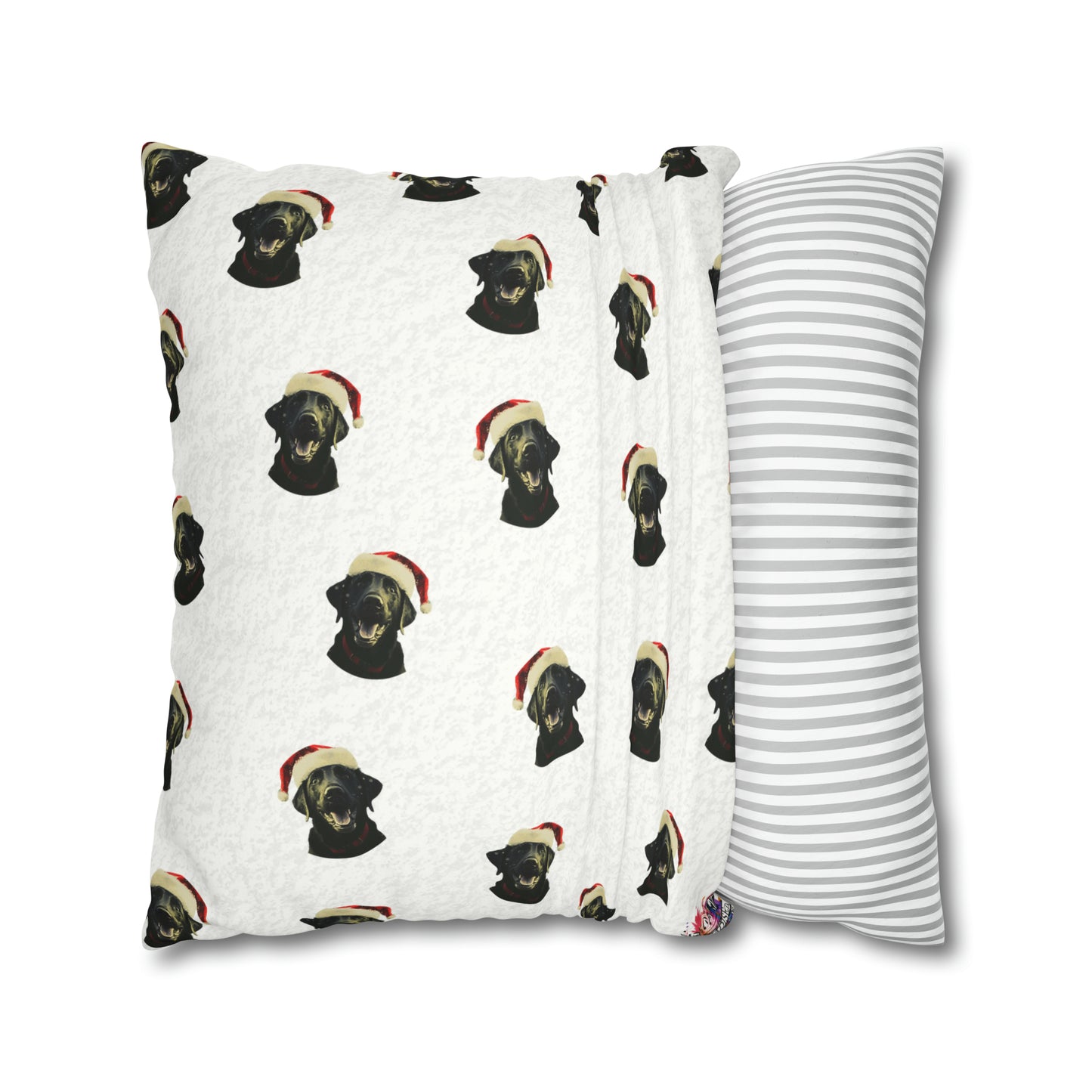 Happy Black Lab Christmas Cushion Cover - Festive White Xmas Decor