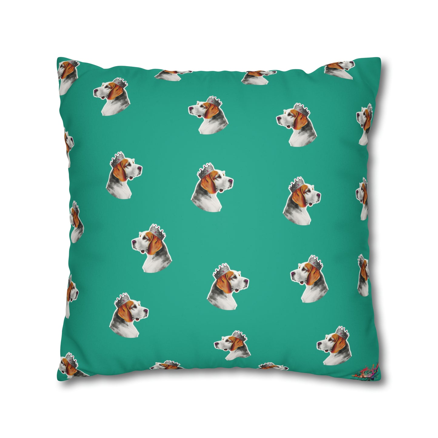 Beagle Pop Art Cushion Cover on Faux Fur Suede' displays a vibrant and playful pop art depiction of a Beagle, set against the luxurious texture of faux fur suede, perfect for adding a stylish and cozy canine touch to any home decor